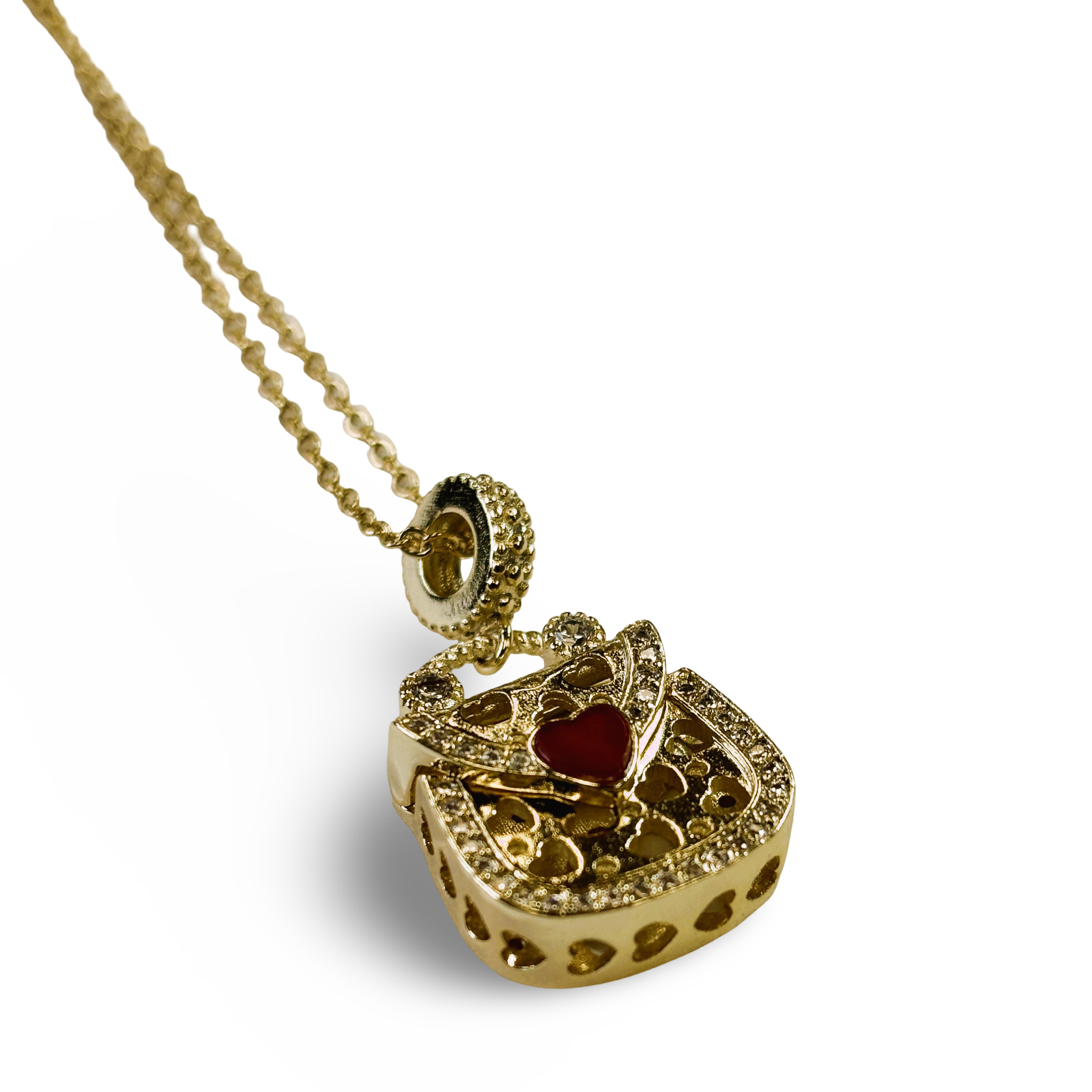 Gold Tote with Ruby Pendant Necklace