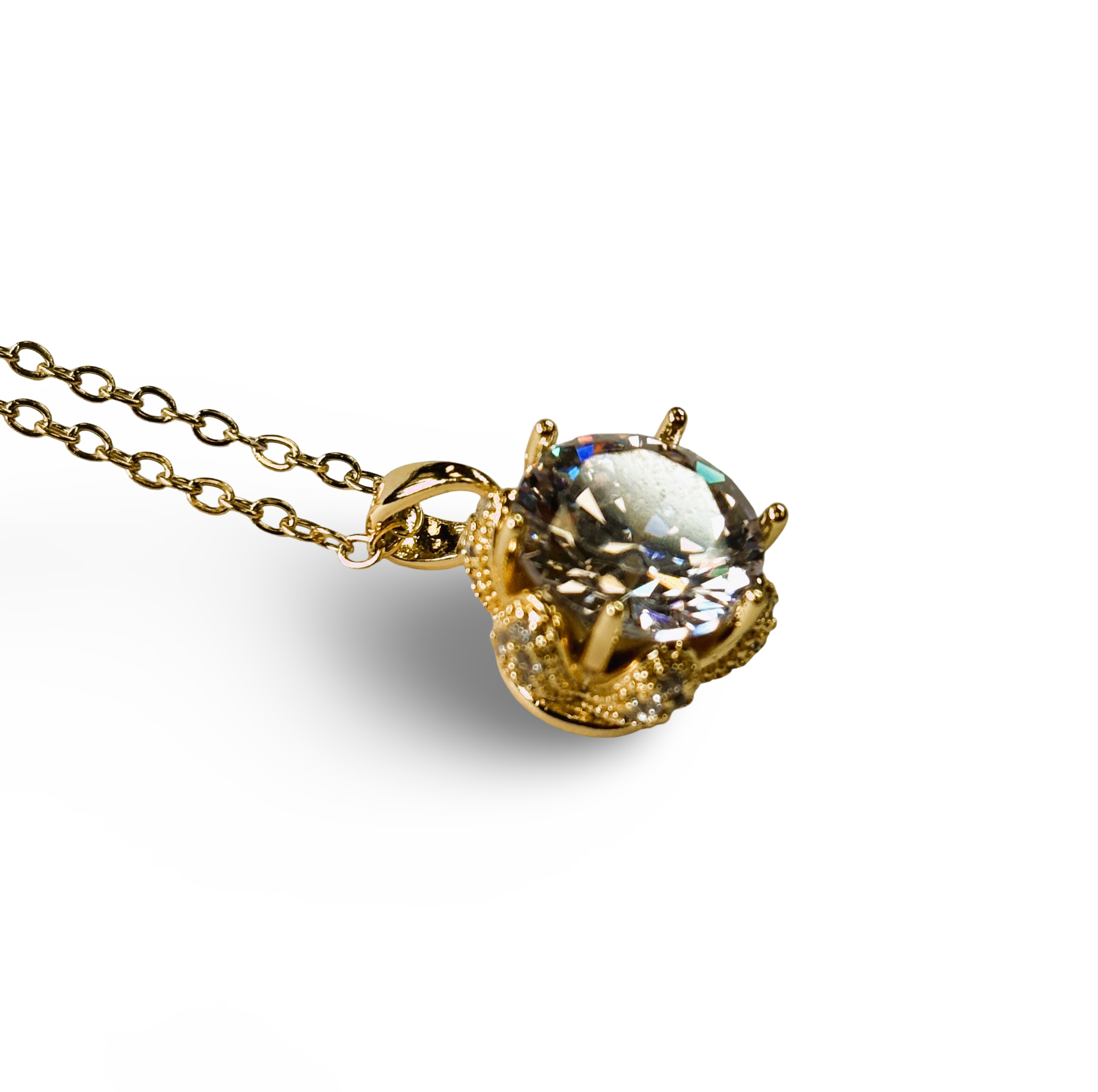 Gold Pendant Necklace with Large Luxury Zircon 