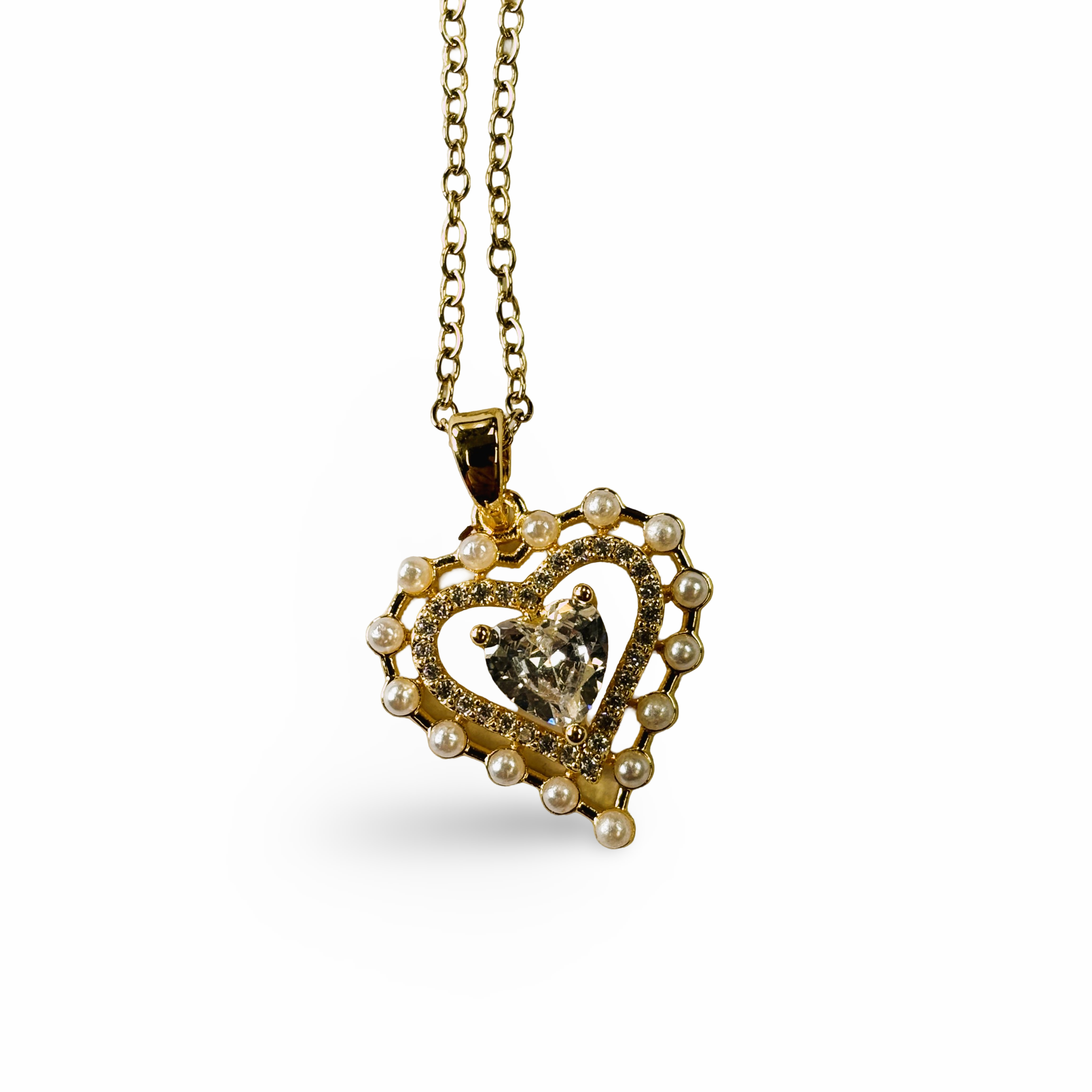 Three Layer Concentric Heart Pendant Necklace with Zircon