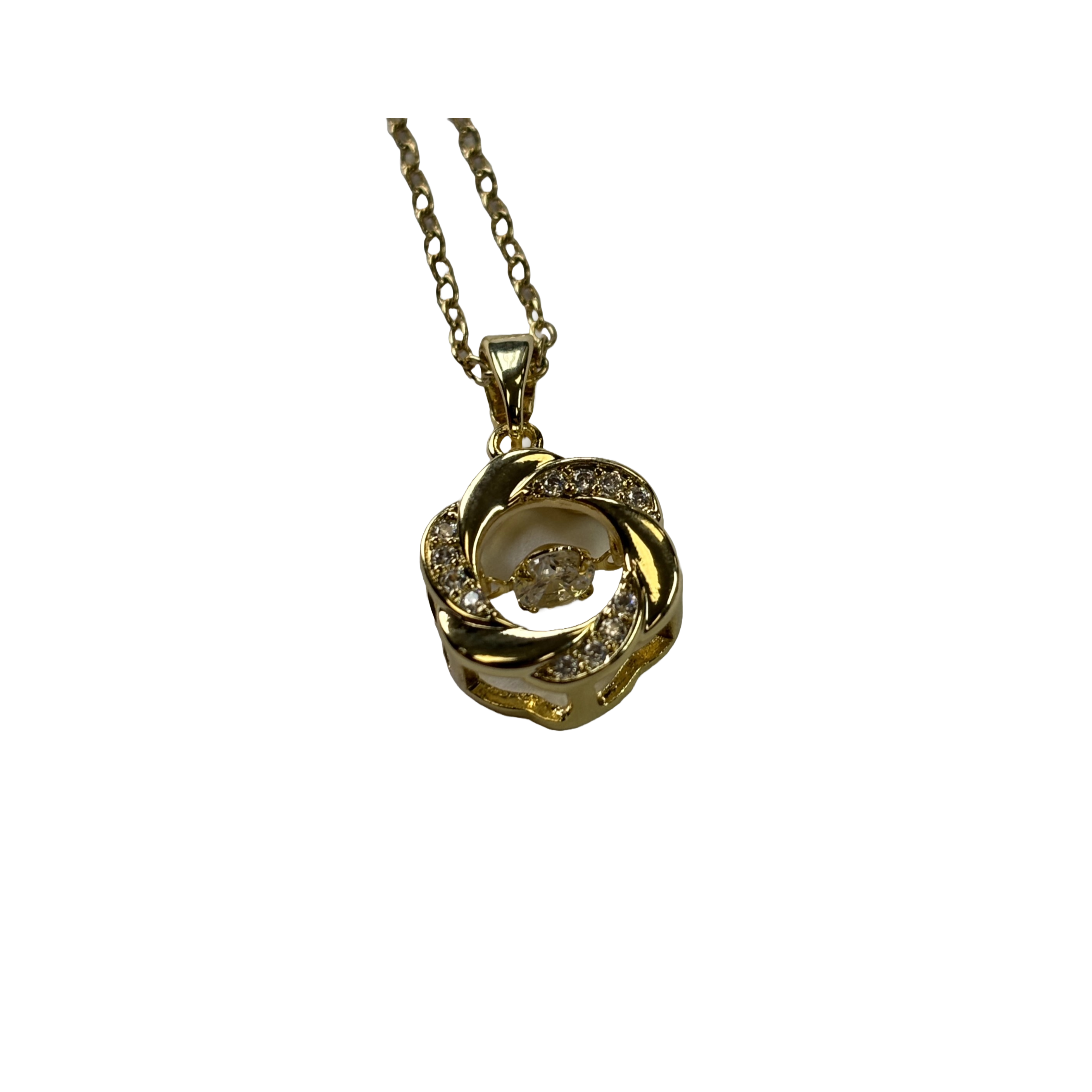 Gold Rainfall Flow with Floating Zircon Pendant Necklace
