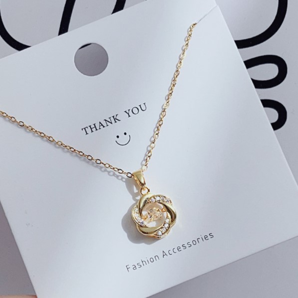 Gold Rainfall Flow with Floating Zircon Pendant Necklace