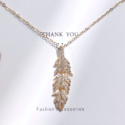Gold Leaf with Zircon Sand Pendant Necklace