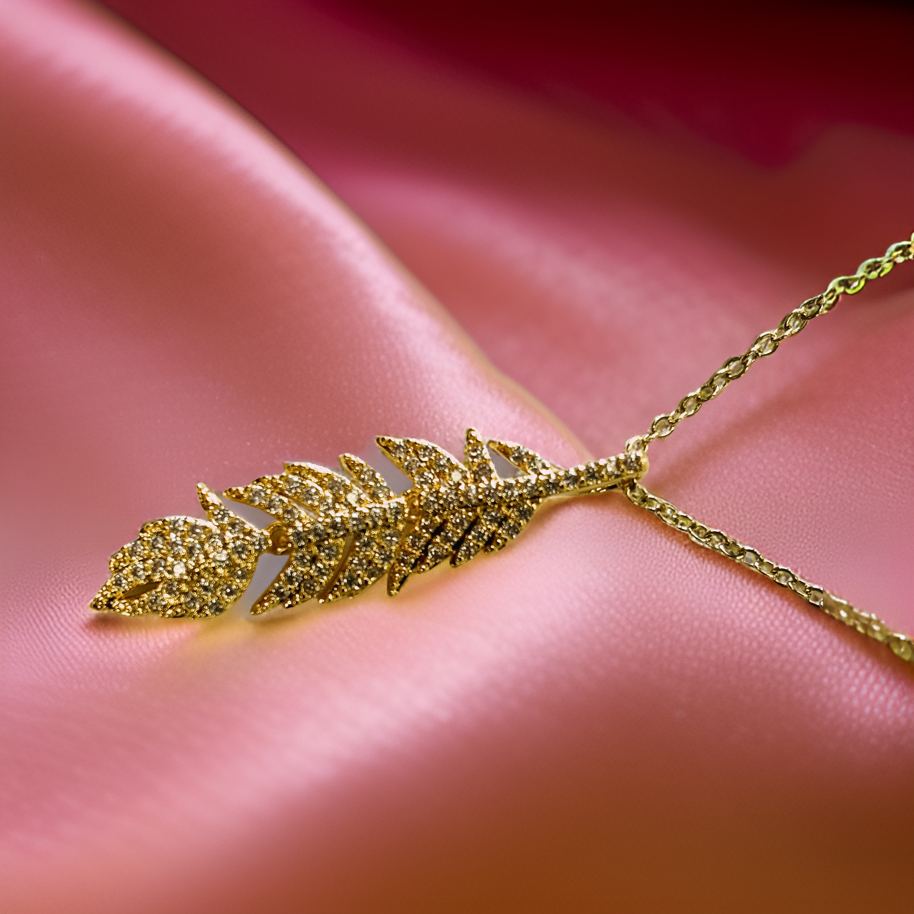 Gold Leaf with Zircon Sand Pendant Necklace