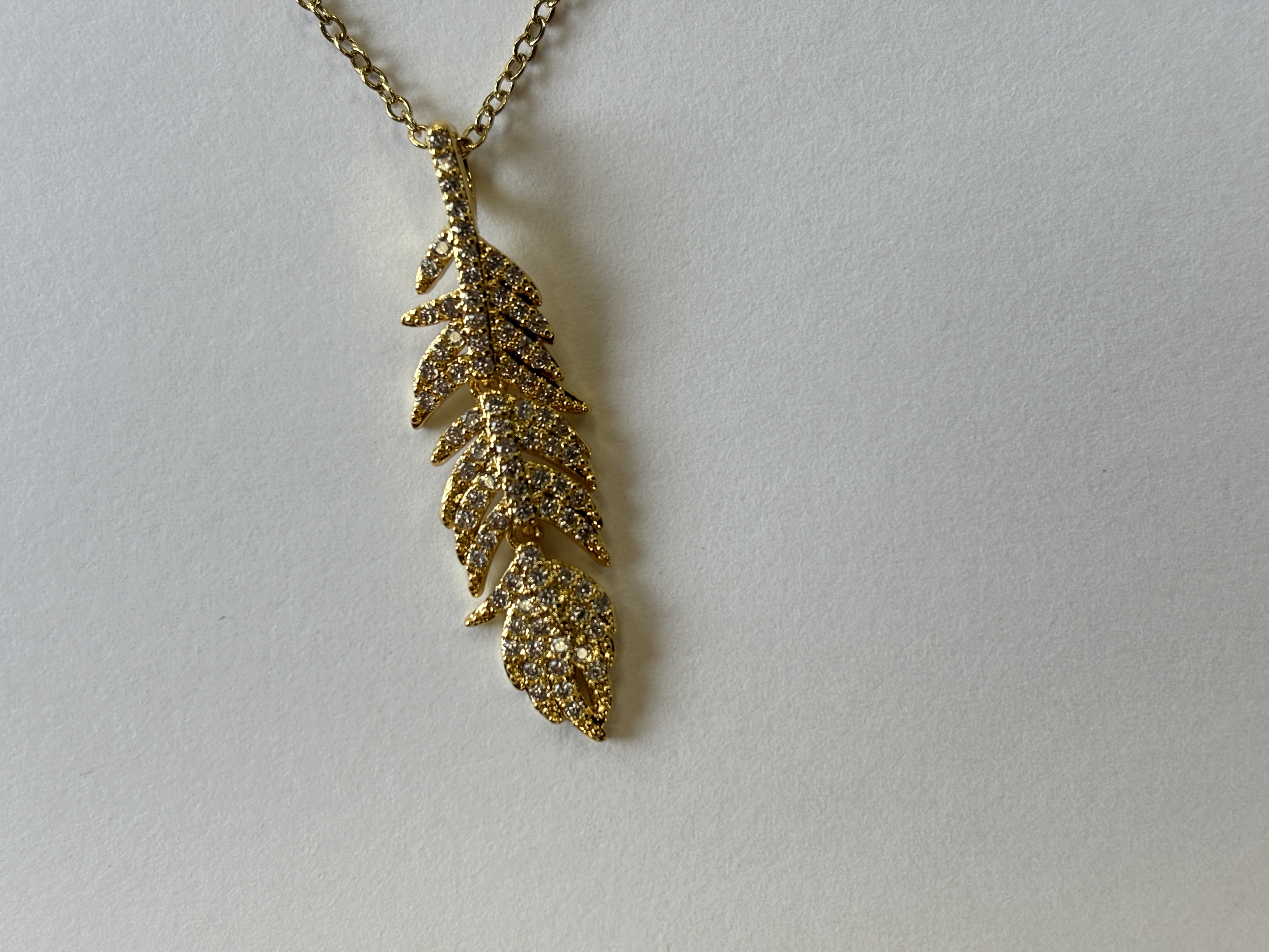 Gold Leaf with Zircon Sand Pendant Necklace