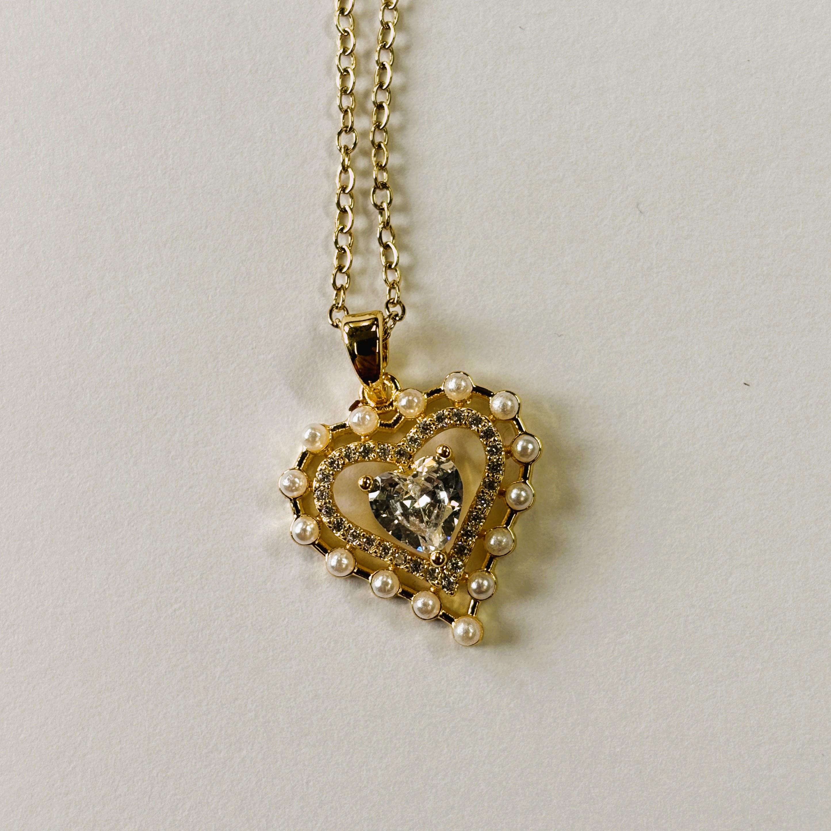 Three Layer Concentric Heart Pendant Necklace with Zircon