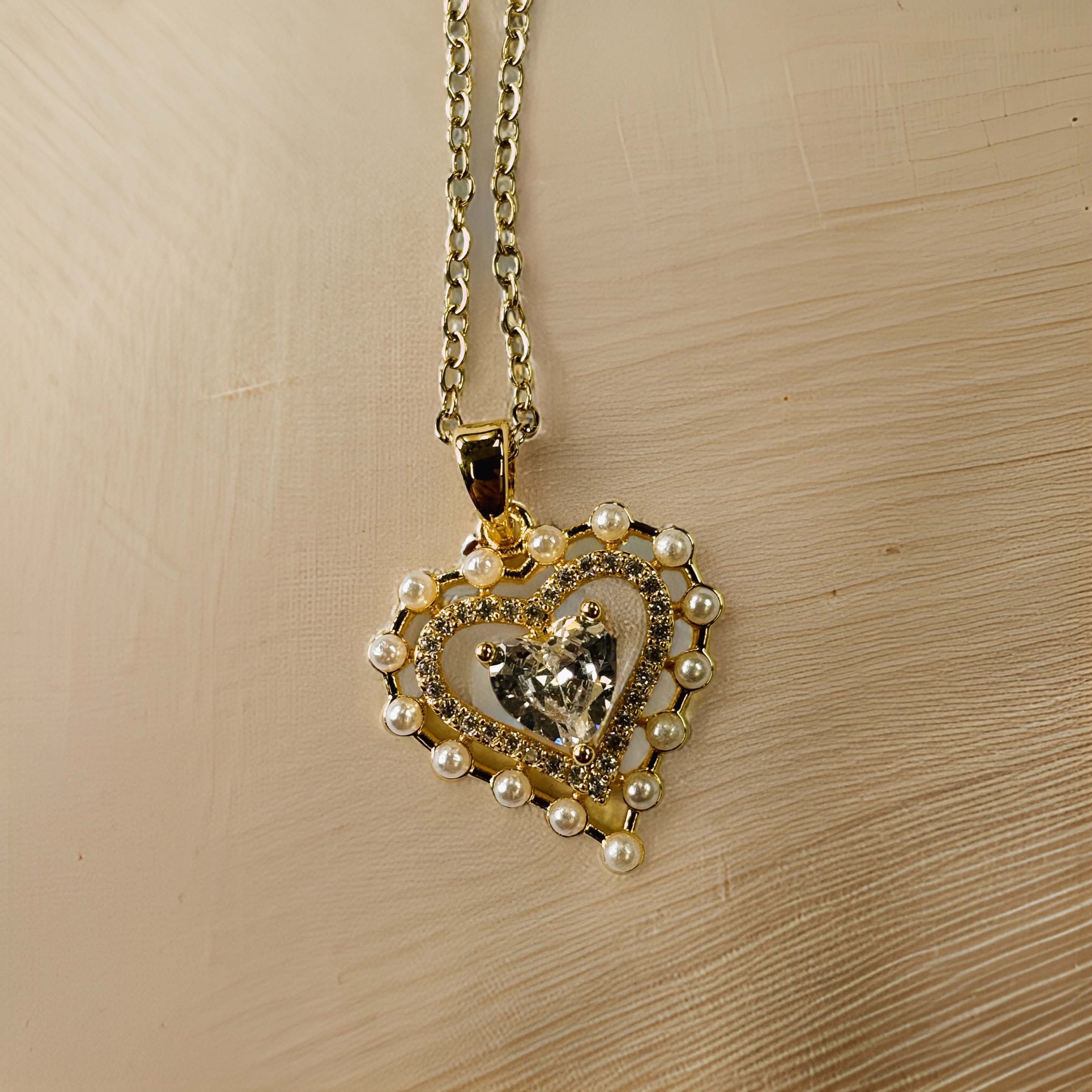 Three Layer Concentric Heart Pendant Necklace with Zircon