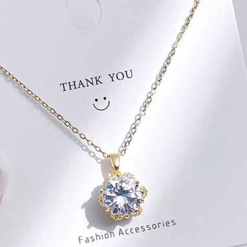Gold Pendant Necklace with Large Luxury Zircon 