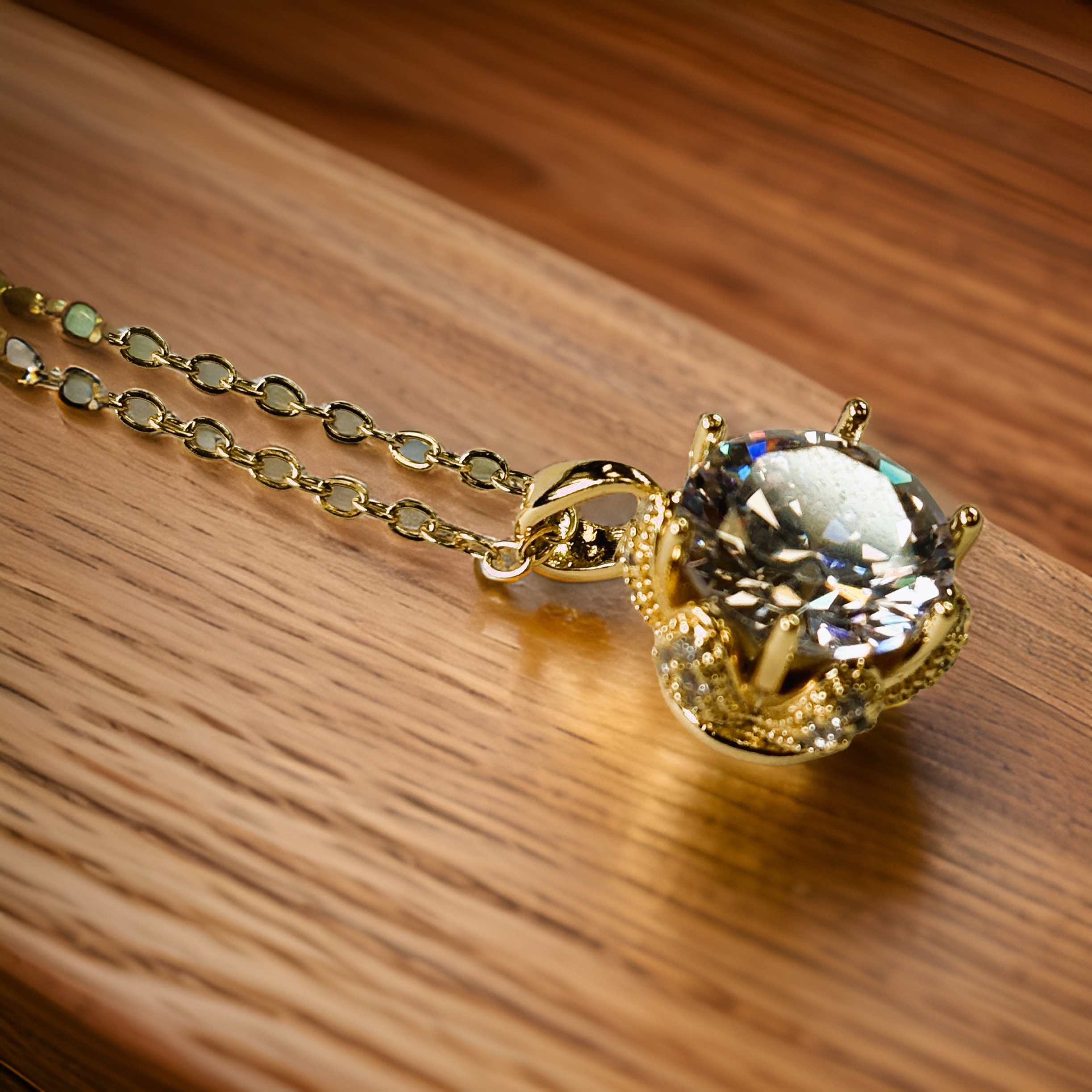 Gold Pendant Necklace with Large Luxury Zircon 