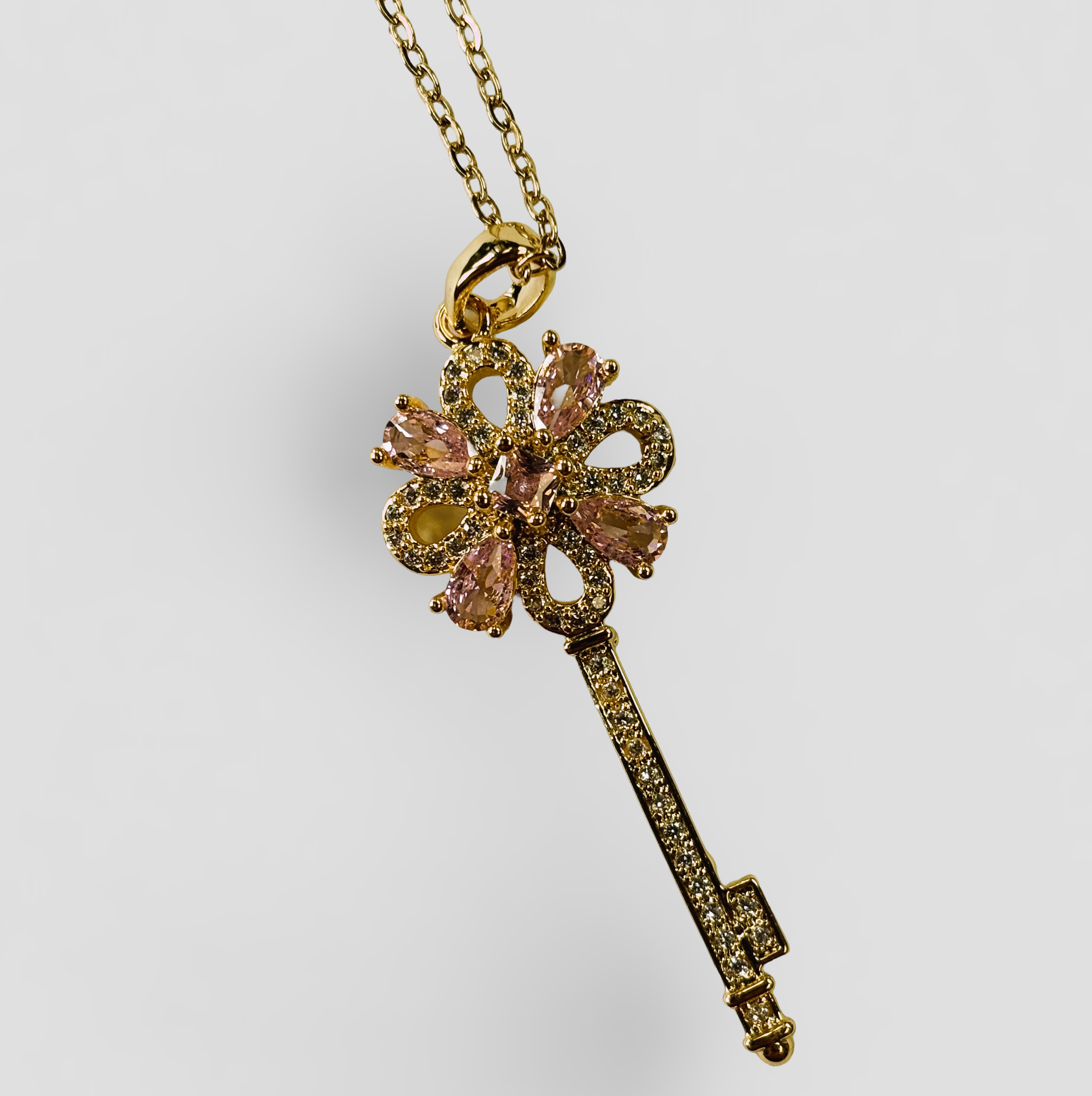 Gold Key with Pink Ruby Pendant Necklace