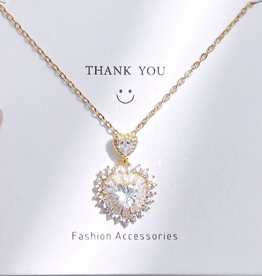 Gold Zircon Two Hearts Royal Symbol Pendant Necklace