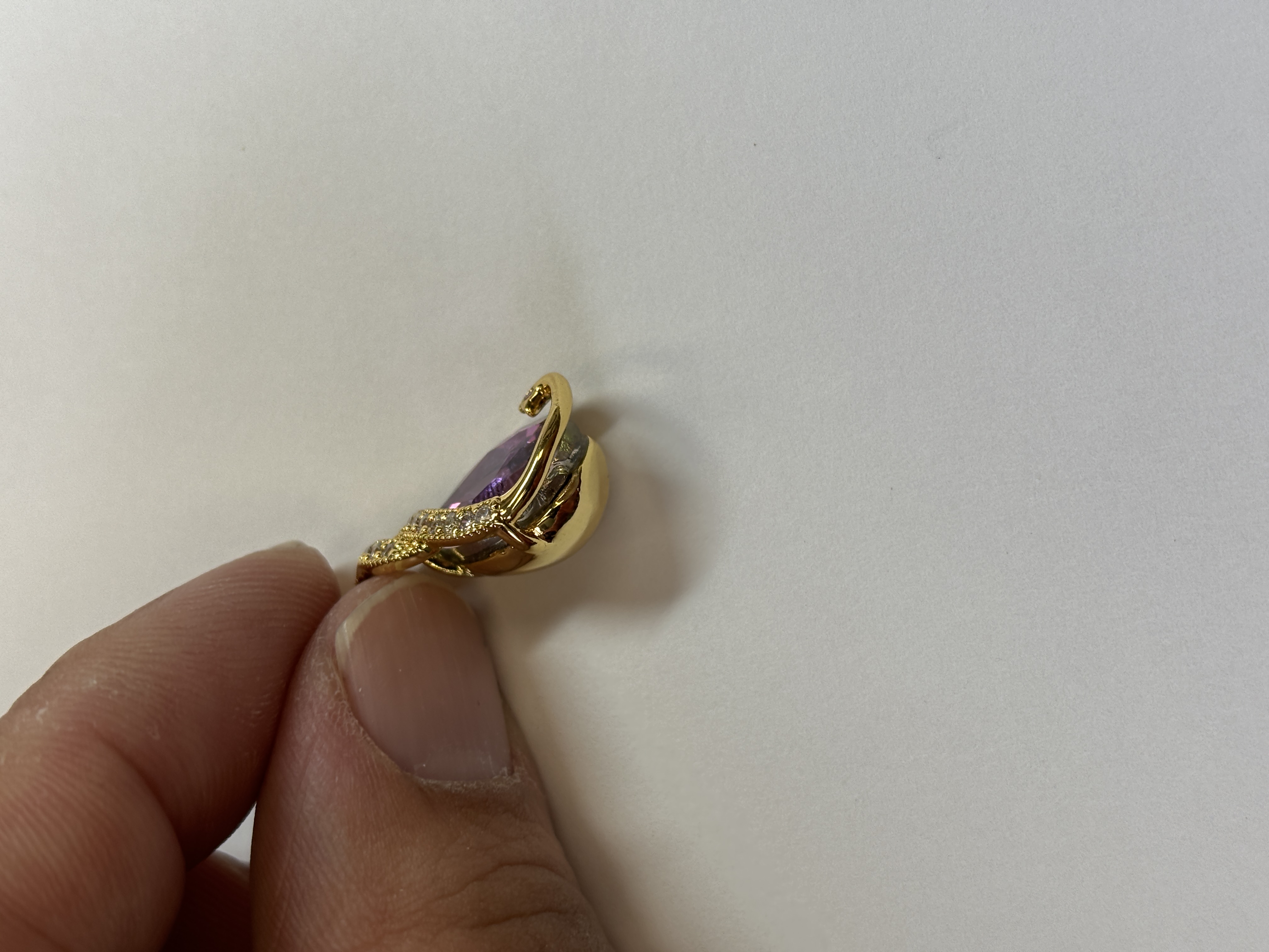 Gold Zircon Water Drop Shape Amethyst Pendant Necklace