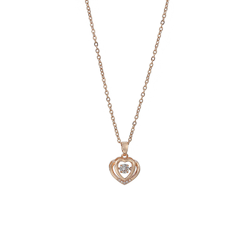 Gold Zircon Concentric Hearts with Round Cut Floater Pendant Necklace
