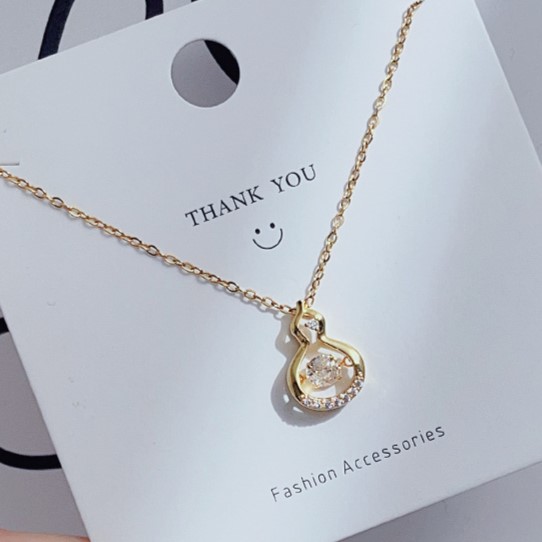 Gold Fengshui Gourd with Round Cut Floater Pendant Necklace