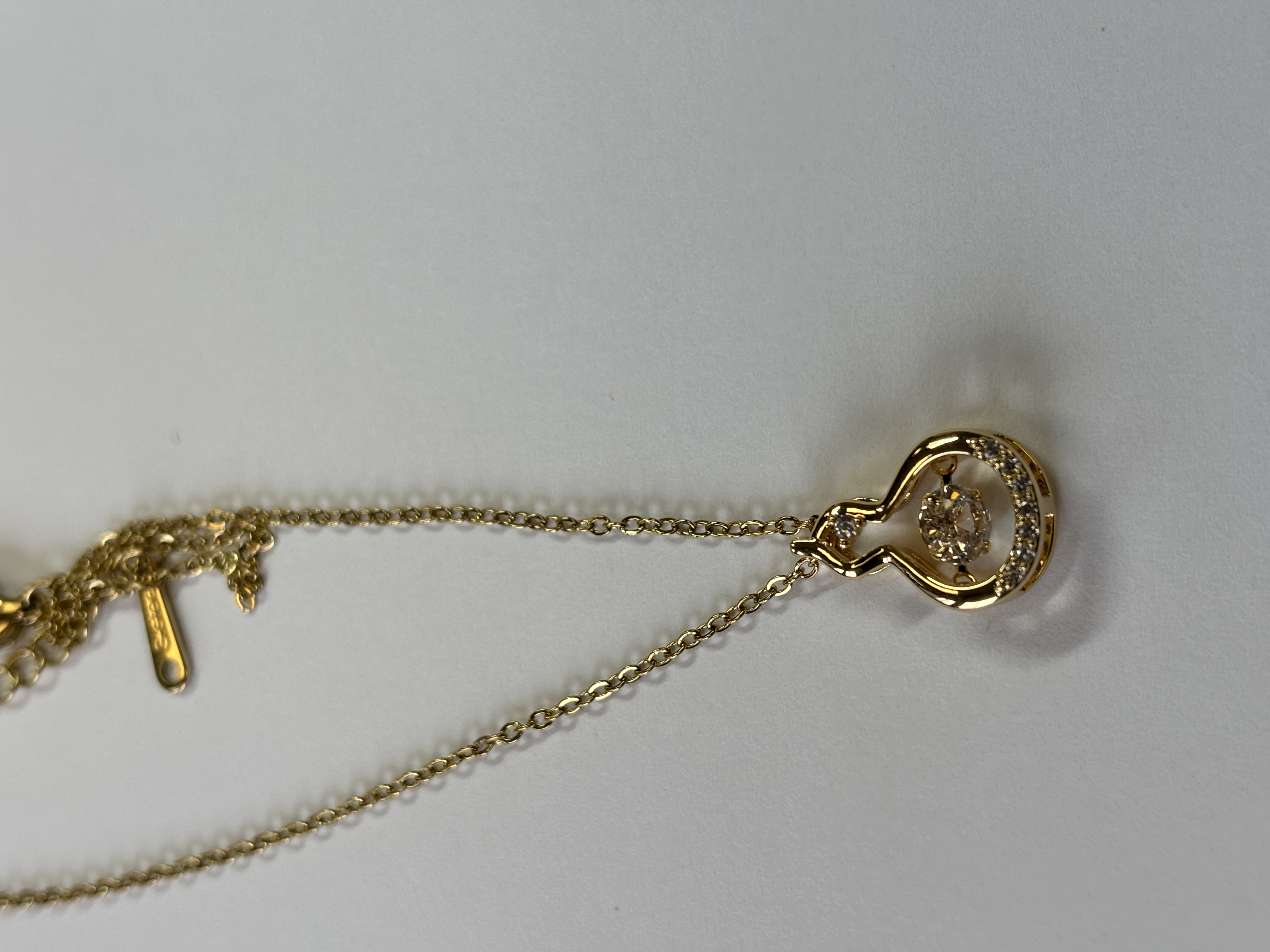 Gold Fengshui Gourd with Round Cut Floater Pendant Necklace