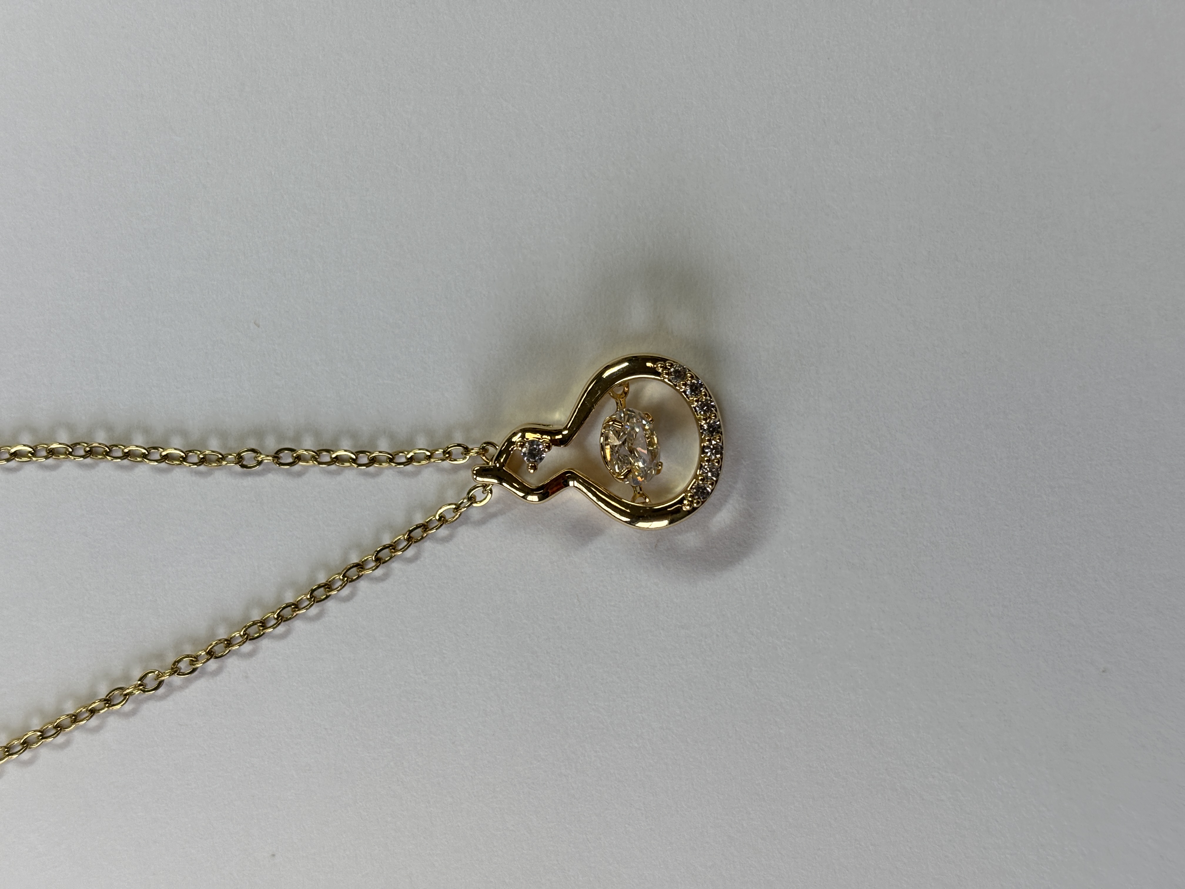 Gold Fengshui Gourd with Round Cut Floater Pendant Necklace