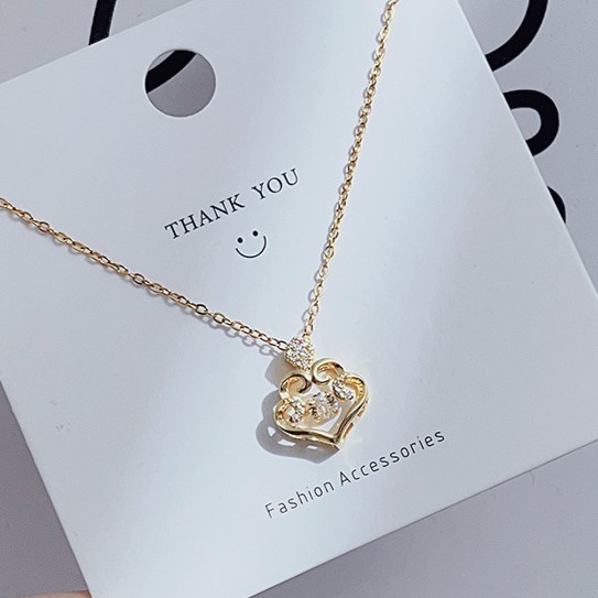 Gold Zircon Curve Lucky Cloud with Round Cut Floater Pendant Necklace