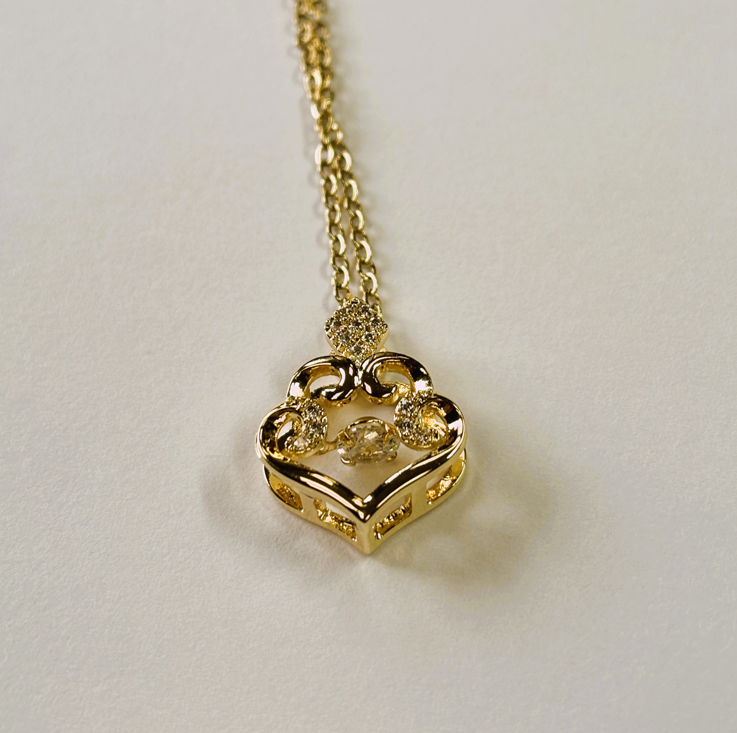 Gold Zircon Curve Lucky Cloud with Round Cut Floater Pendant Necklace