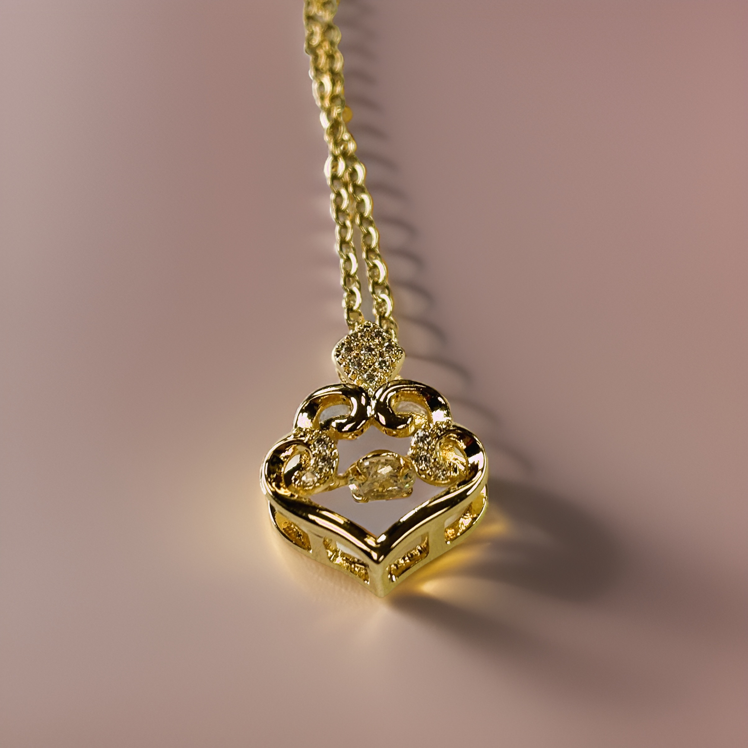 Gold Zircon Curve Lucky Cloud with Round Cut Floater Pendant Necklace