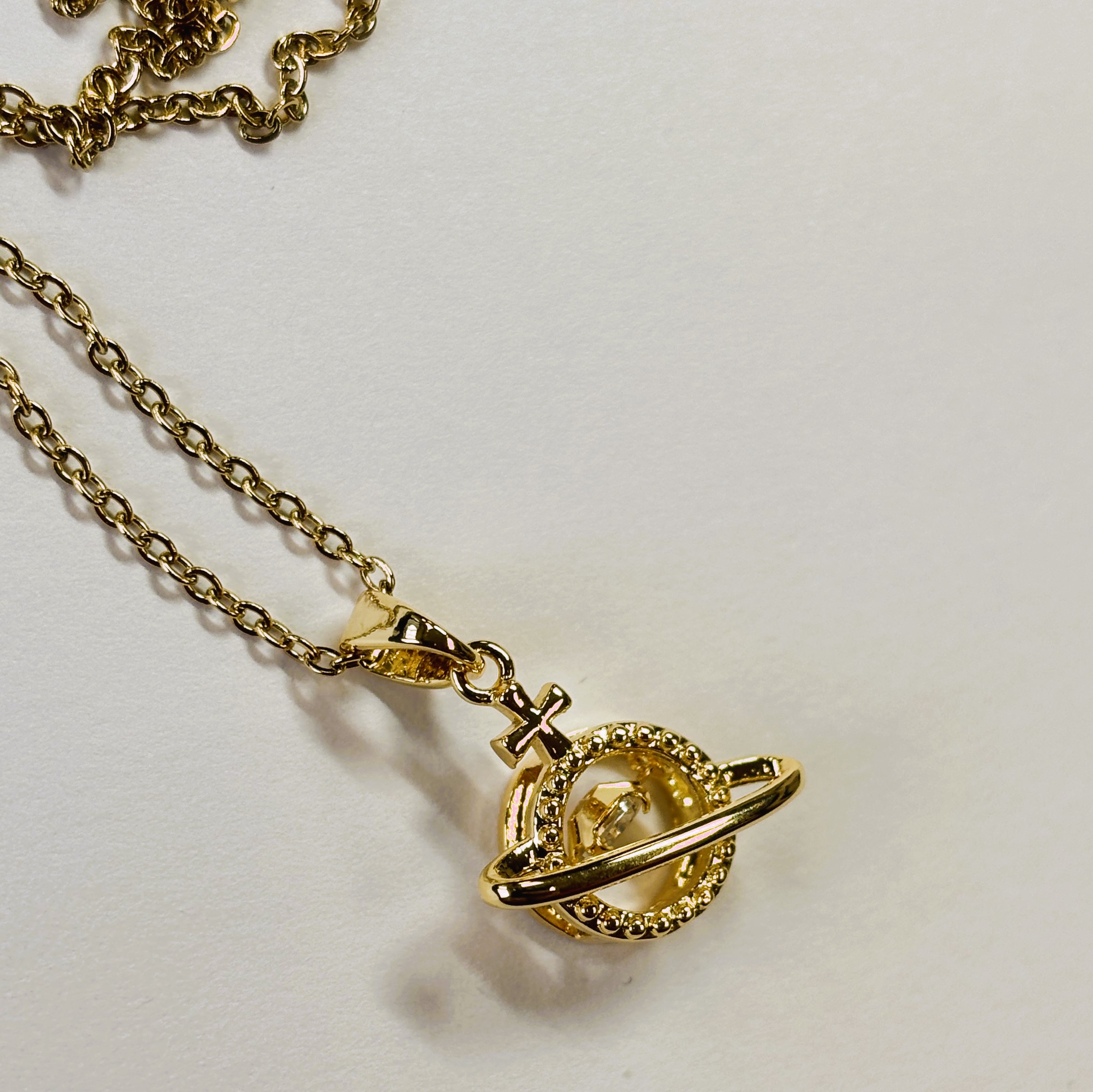 Gold Zircon Round Cut Floater Pendant Necklace