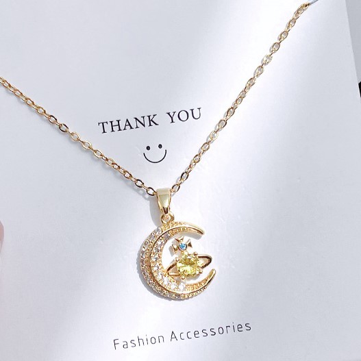 Gold Yellow Round Cut Zircon Pendant Necklace