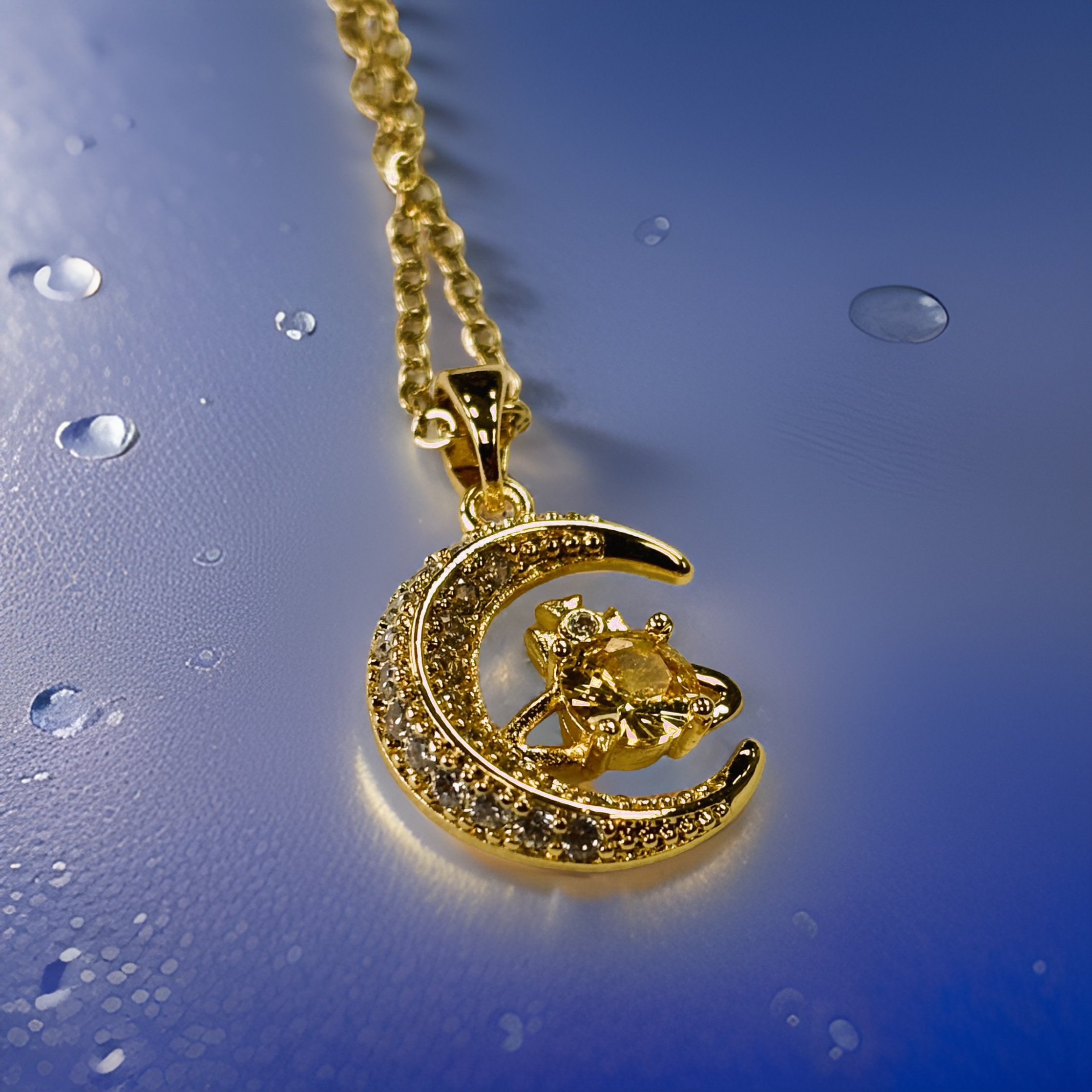 Gold Yellow Round Cut Zircon Pendant Necklace