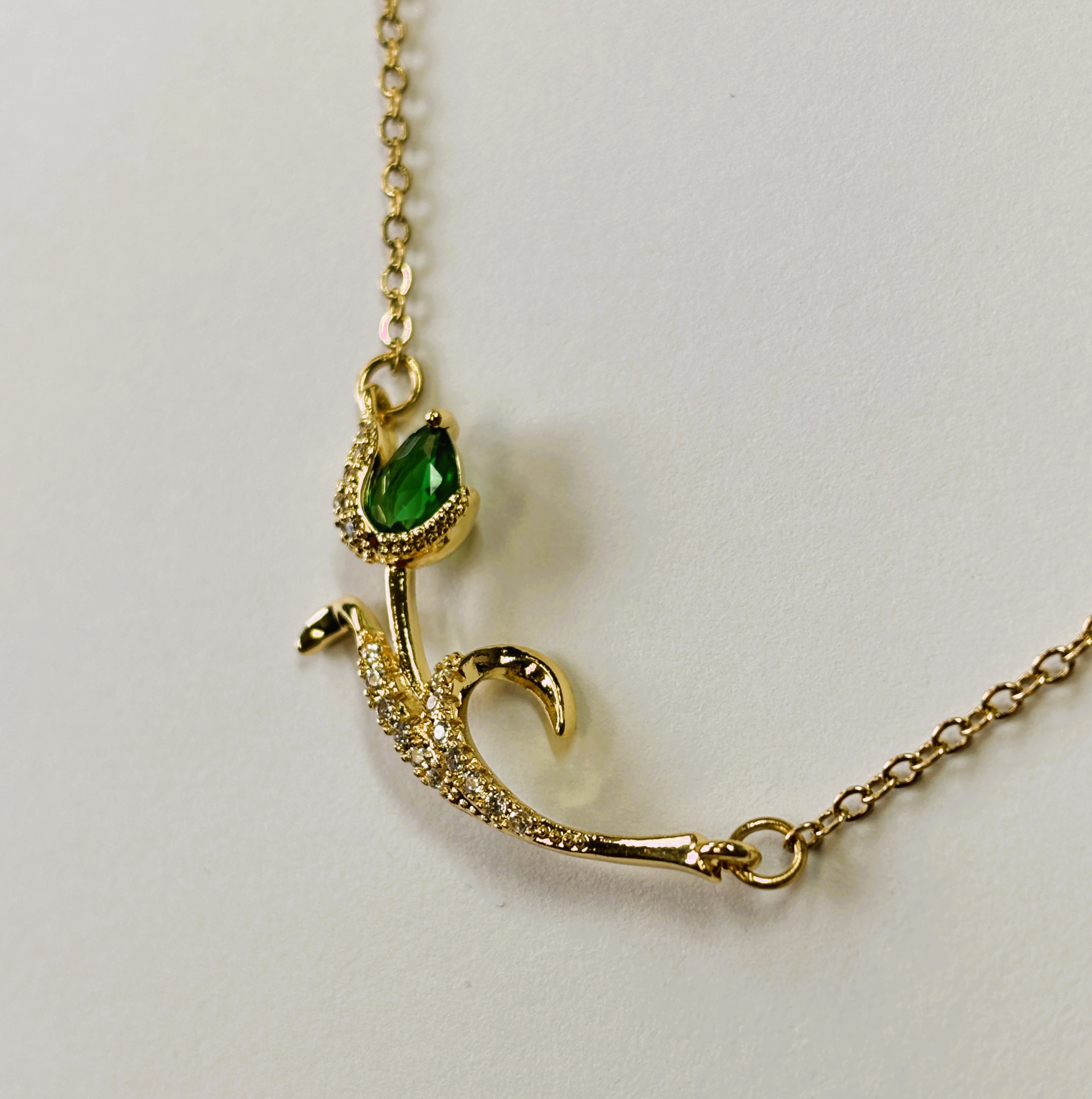 Gold Jade Rose Zircon Pendant Necklace