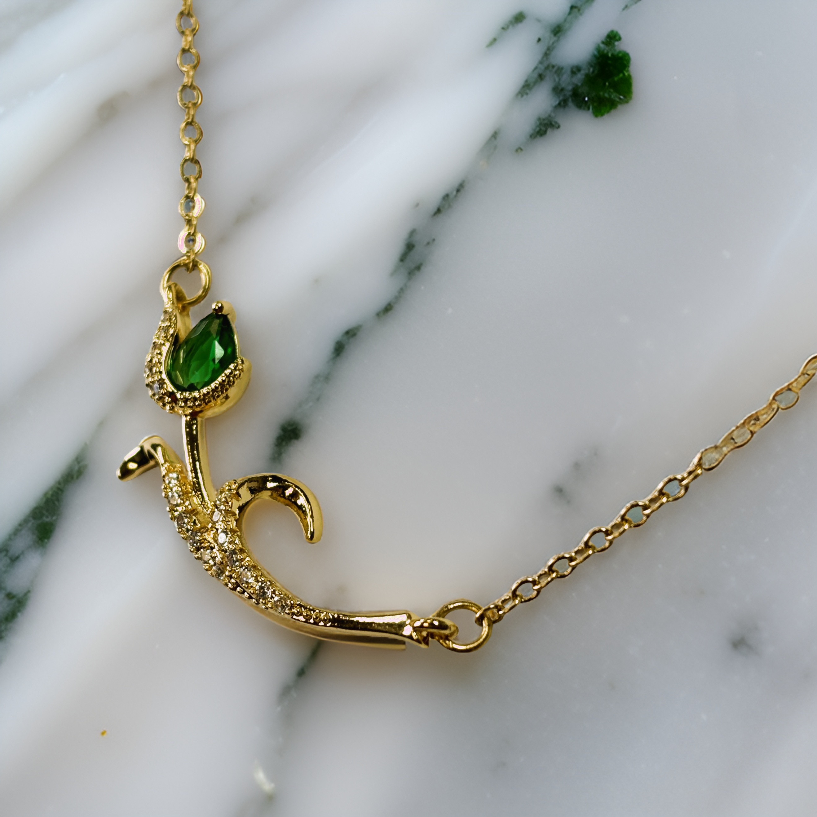 Gold Jade Rose Zircon Pendant Necklace