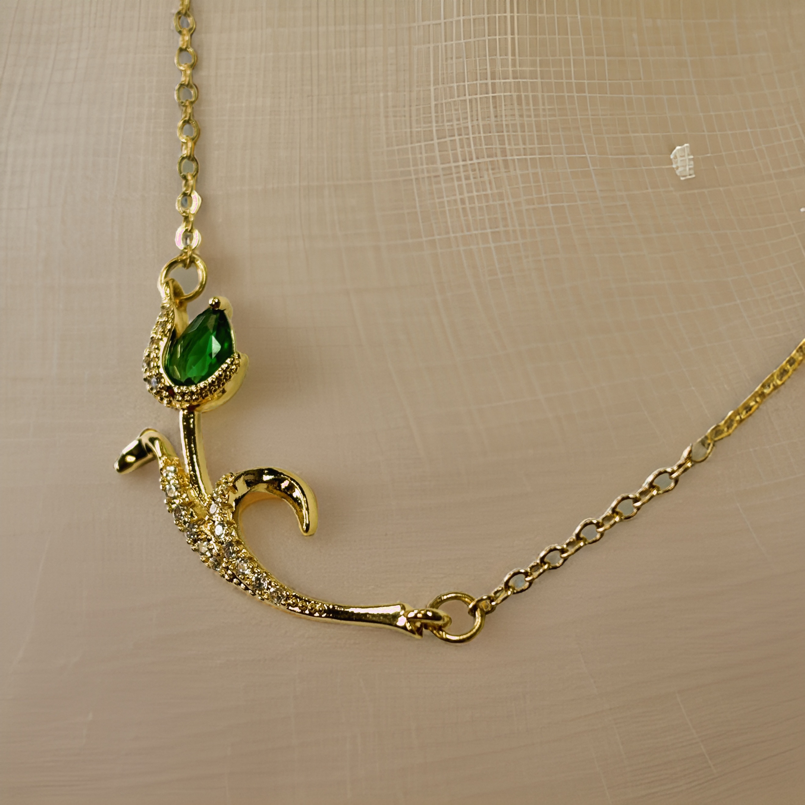 Gold Jade Rose Zircon Pendant Necklace