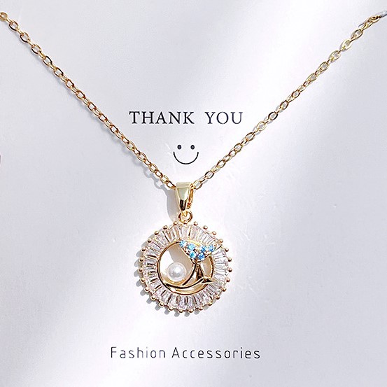 Gold Zircon Whale and Dolphine Fin Pearl Sapphire Pendant Necklace