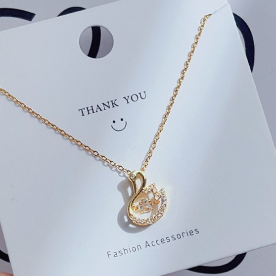 Gold Swan with Round Cut Zircon Floater Pendant Necklace