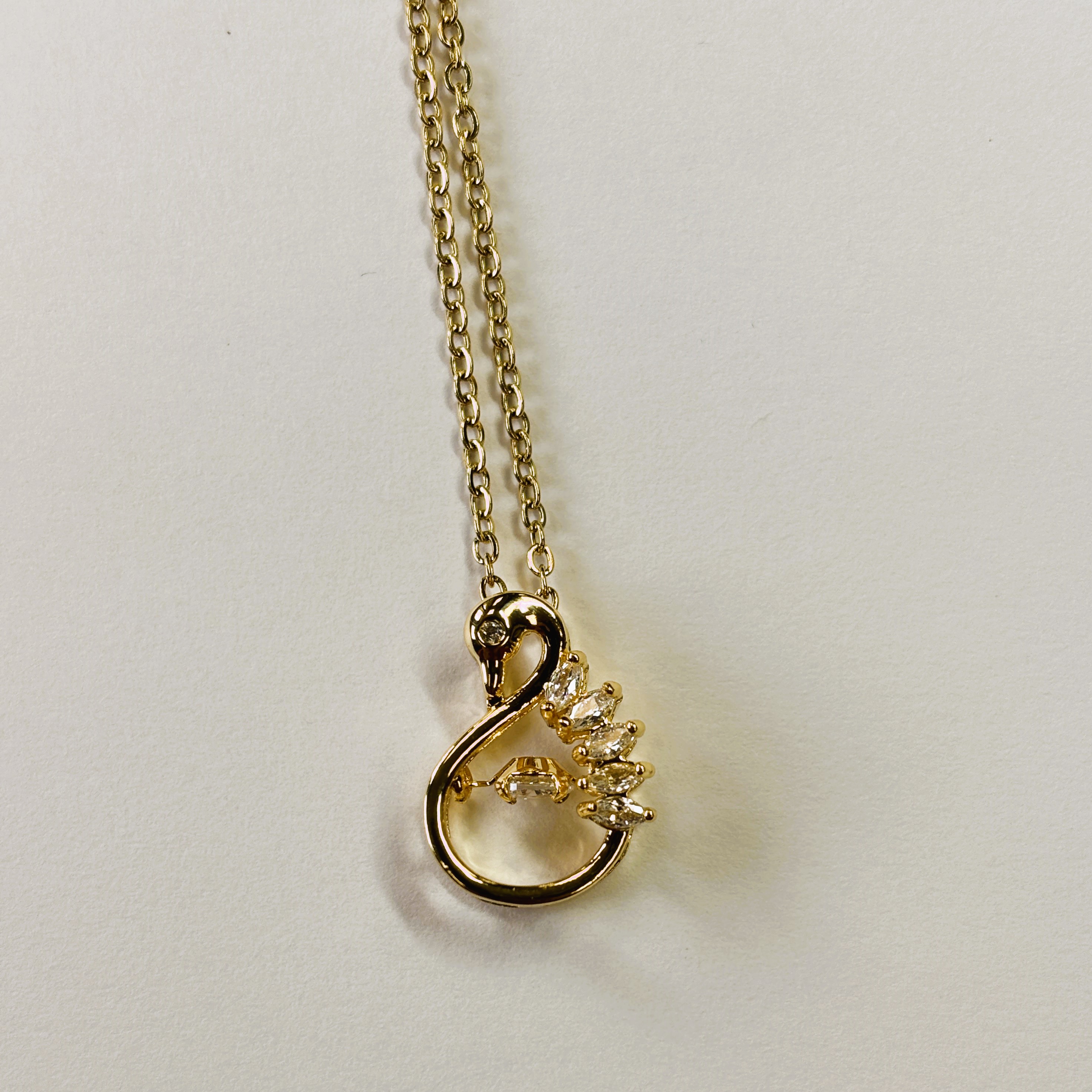 Gold Swan with Round Cut Zircon Floater Pendant Necklace