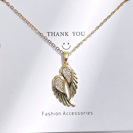Gold Wings of Angel Zircon Relief Pendant Necklace