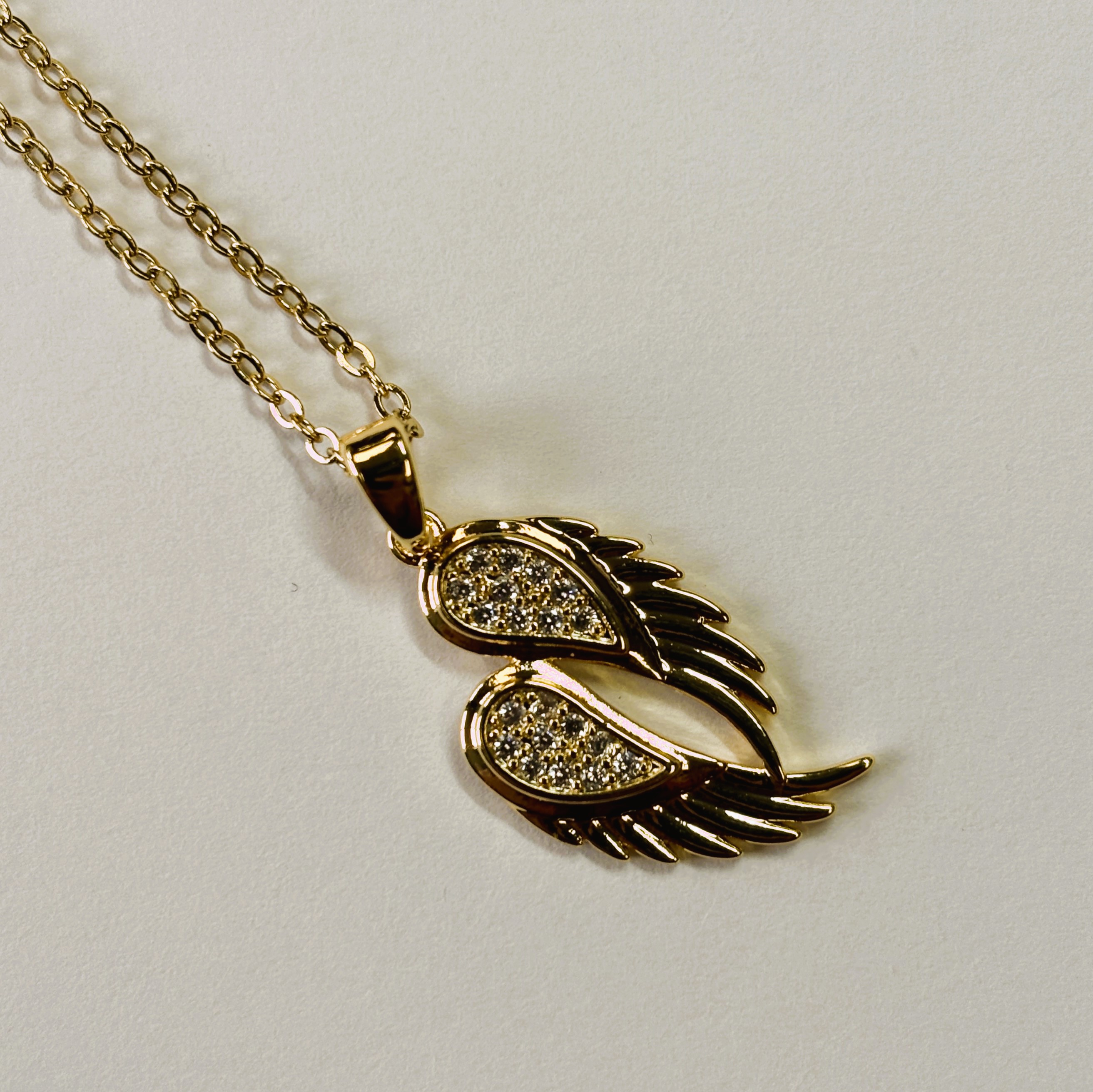 Gold Wings of Angel Zircon Relief Pendant Necklace