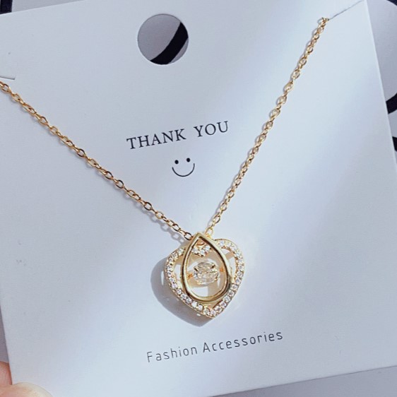 Gold Heart and Waterdrop with Round Cut Zircon Floater Pendant Necklace