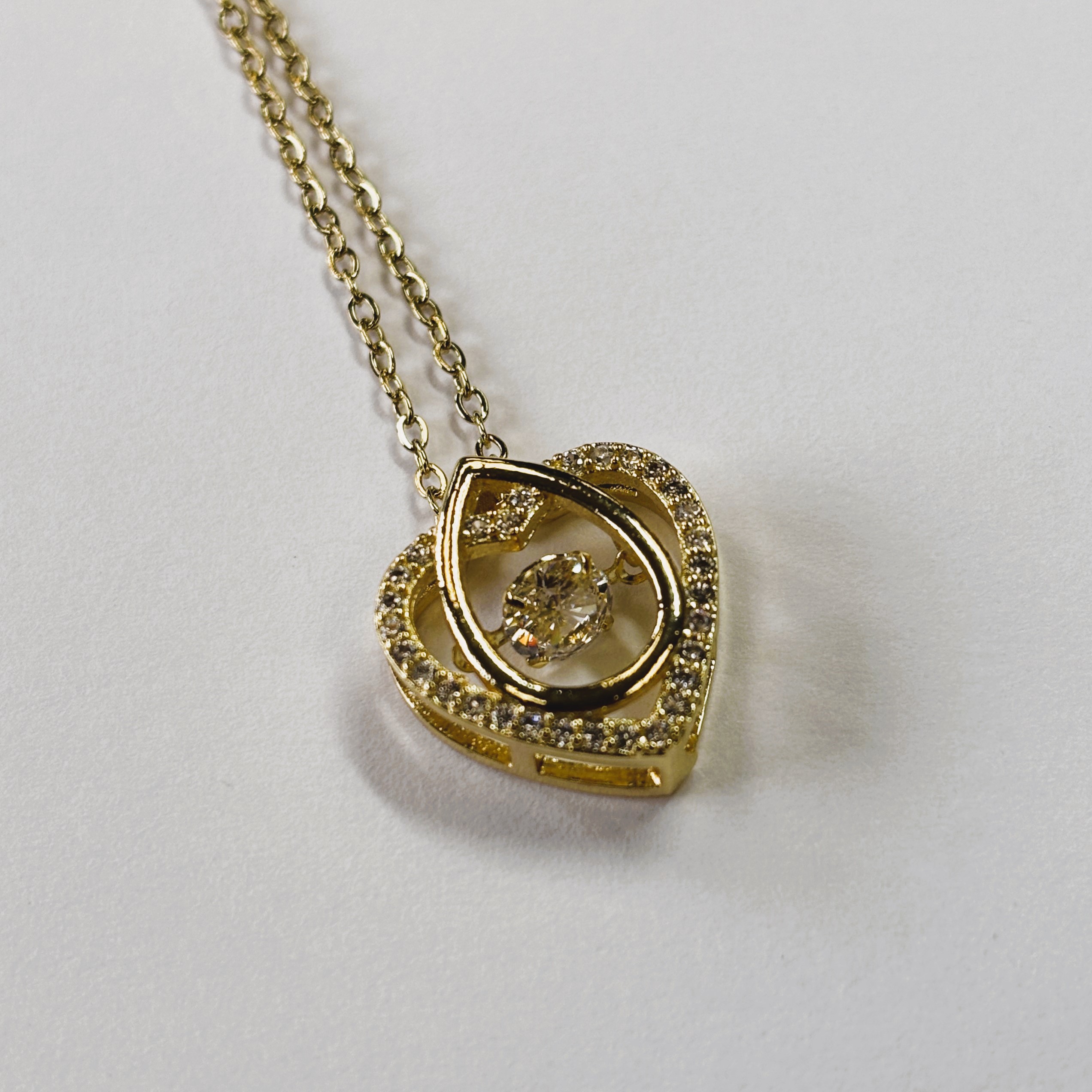 Gold Heart and Waterdrop with Round Cut Zircon Floater Pendant Necklace