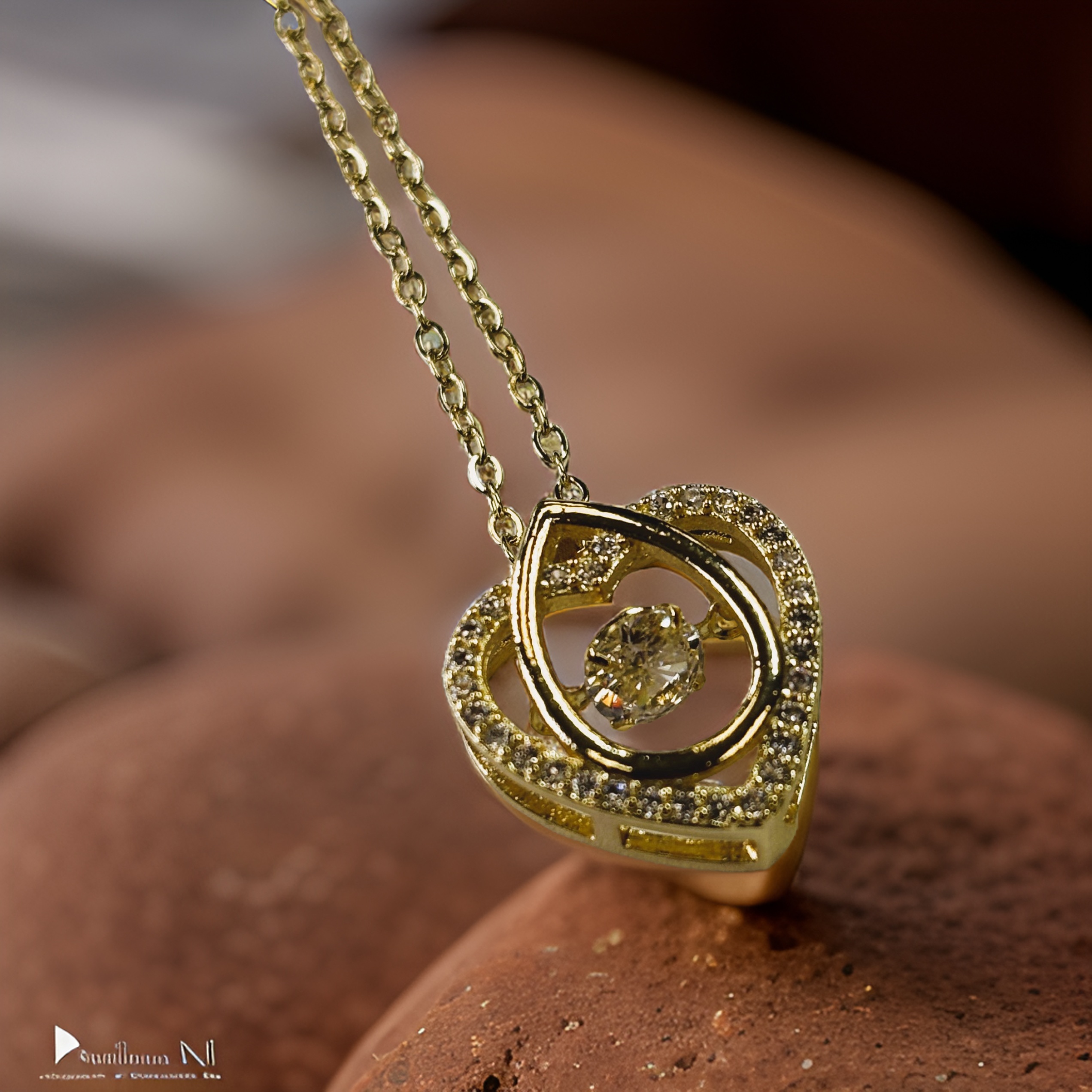 Gold Heart and Waterdrop with Round Cut Zircon Floater Pendant Necklace