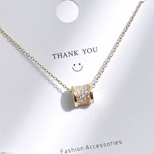Gold Zircon Roller Pendant Necklace