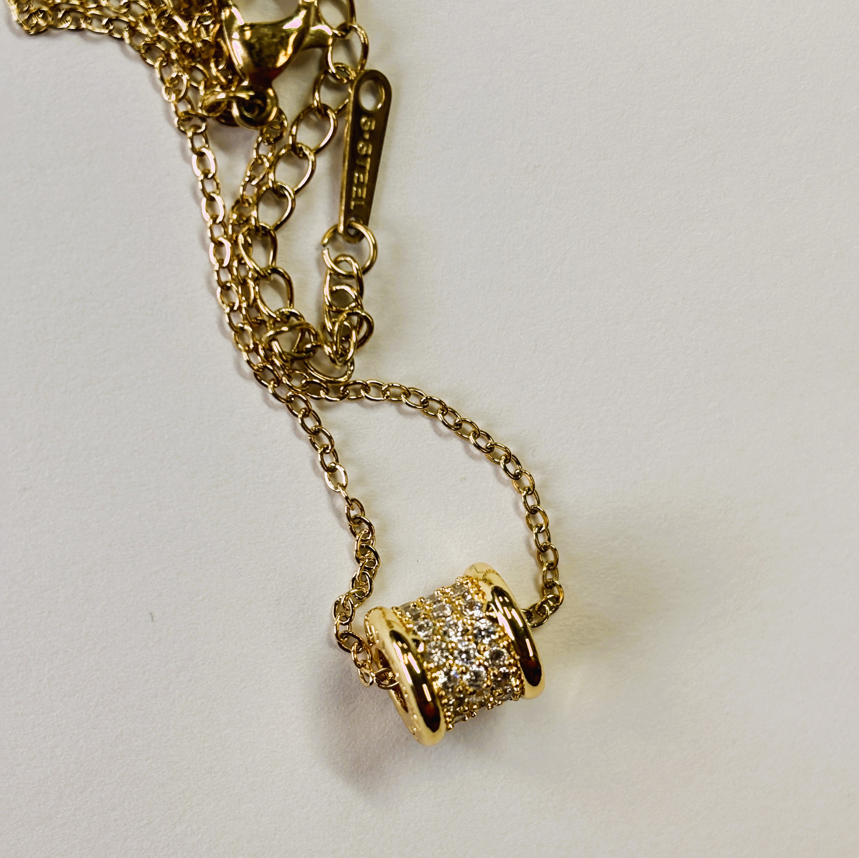 Gold Zircon Roller Pendant Necklace