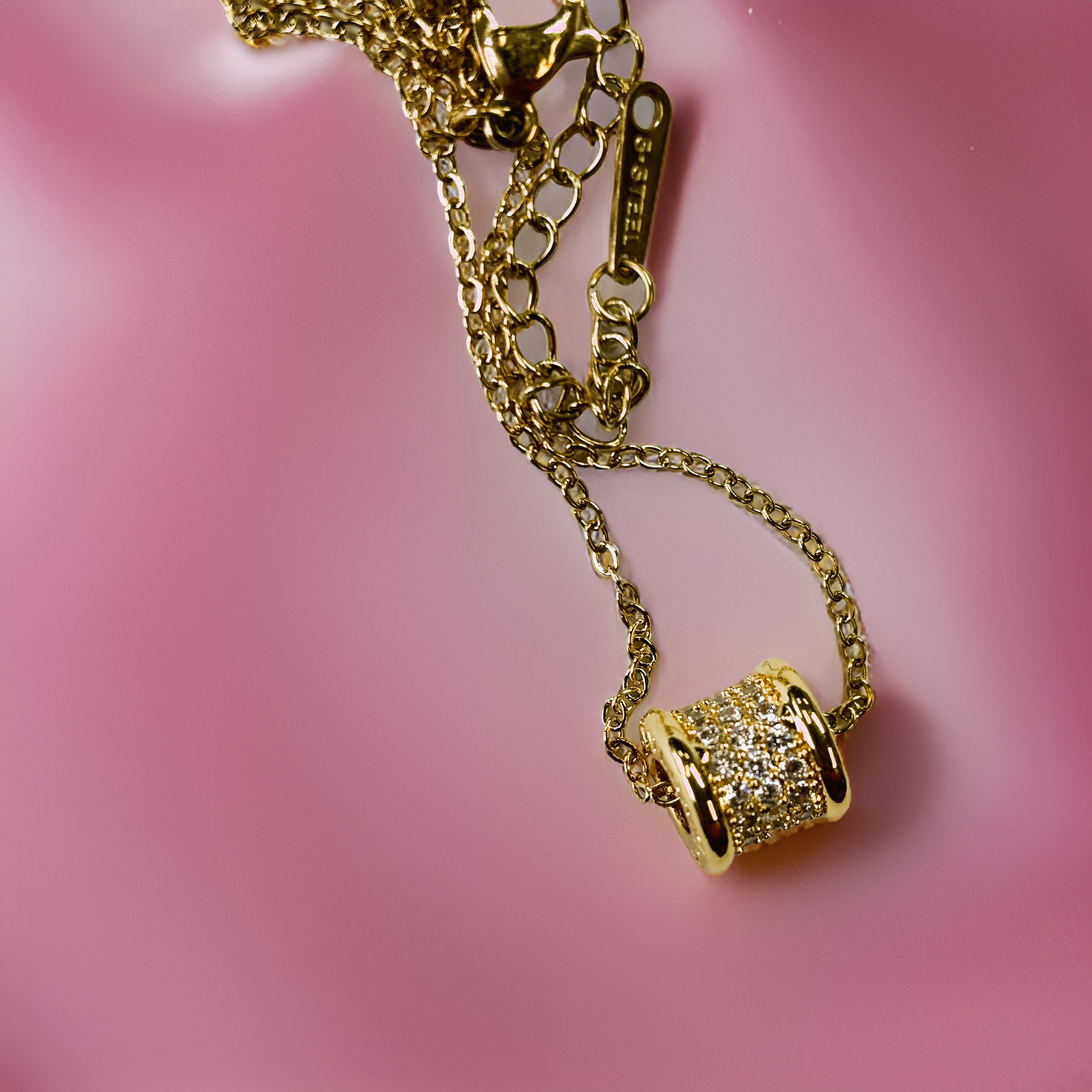 Gold Zircon Roller Pendant Necklace