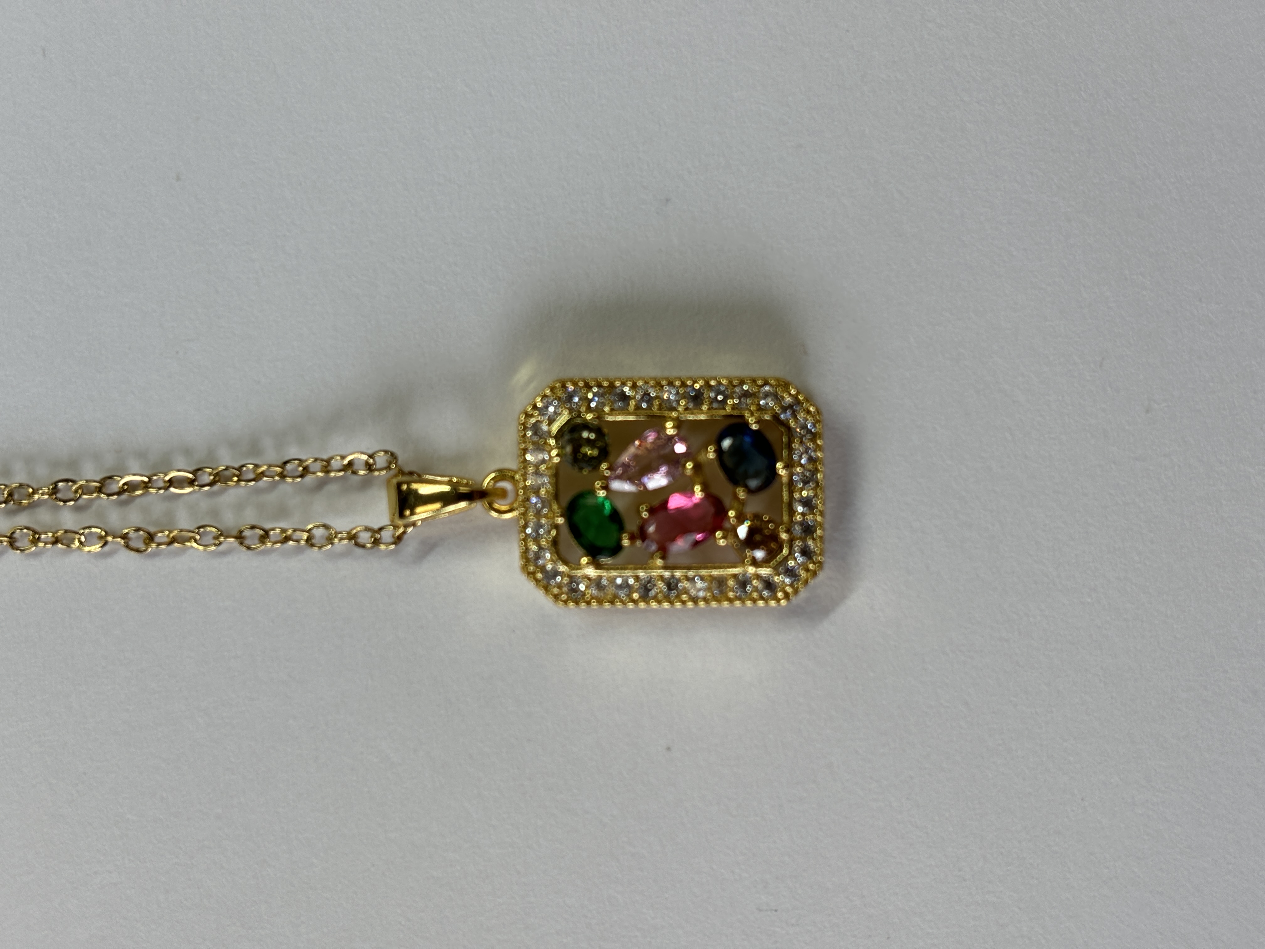 Gold Zircon with Multiple Jade Pendant Necklace