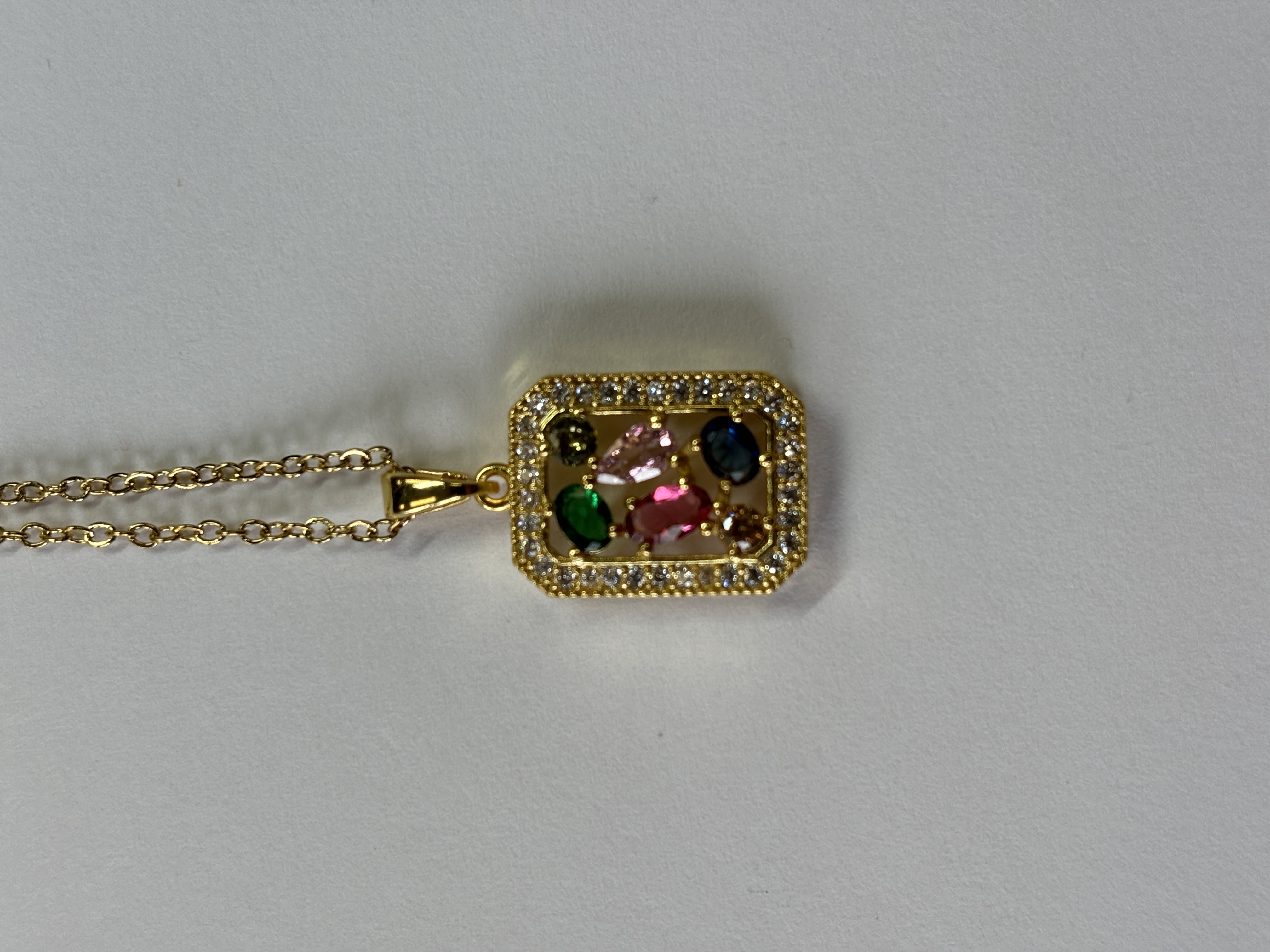 Gold Zircon with Multiple Jade Pendant Necklace