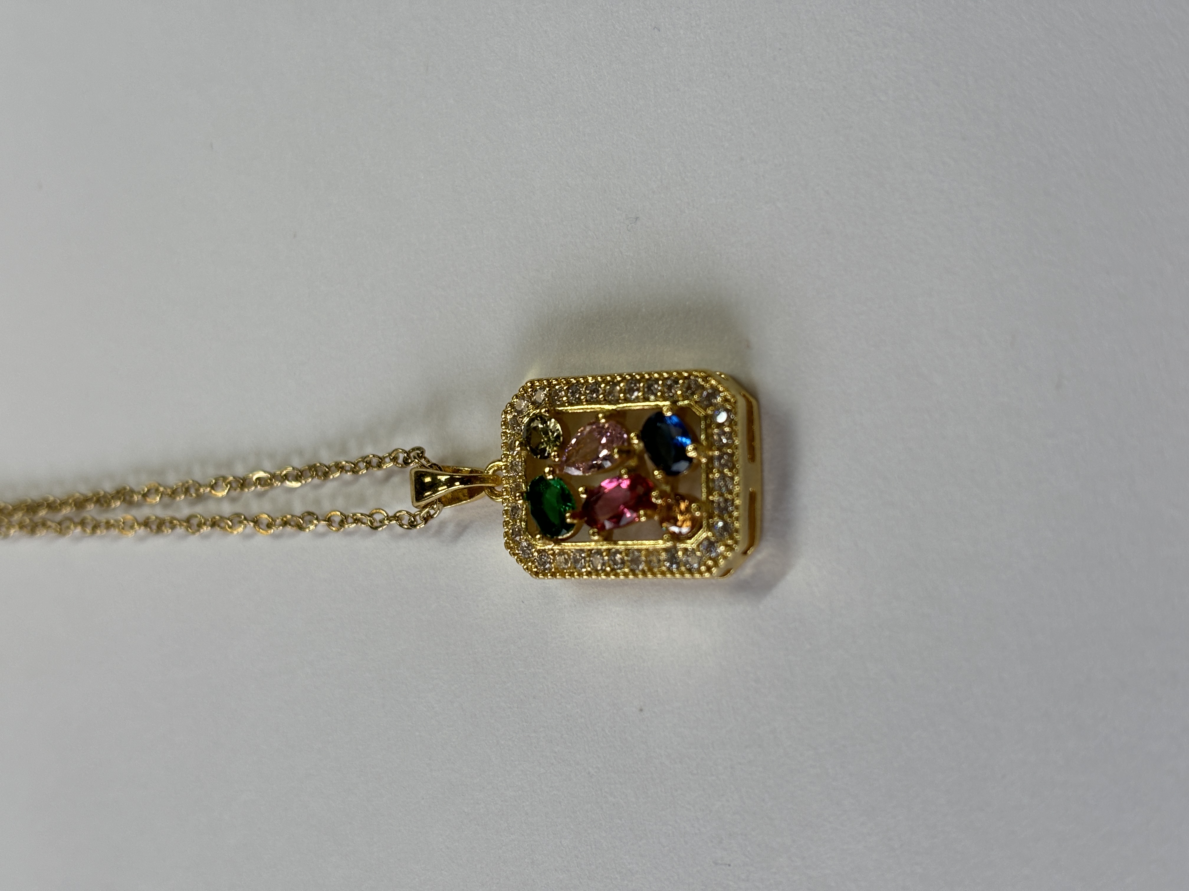 Gold Zircon with Multiple Jade Pendant Necklace