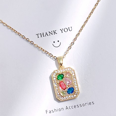 Gold Zircon with Multiple Jade Pendant Necklace