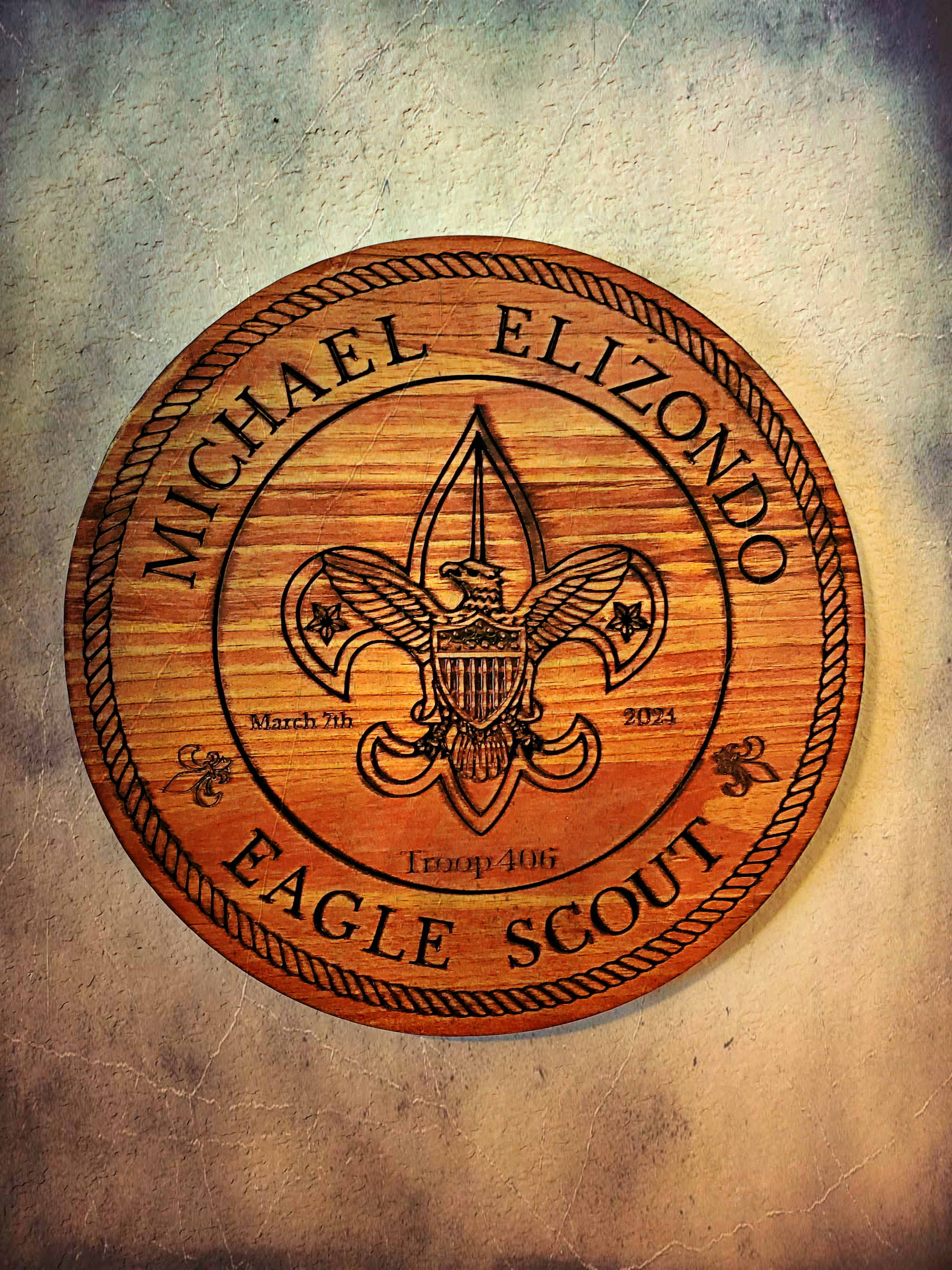 Eagle Scout Wood Plaque 18" or. 24" Diameter