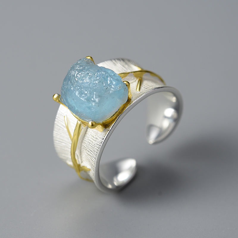 Handmade Silver Ring with Aquamarine Gemstone