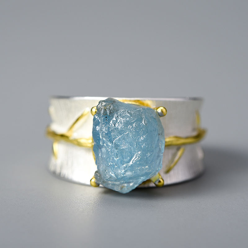 Handmade Silver Ring with Aquamarine Gemstone