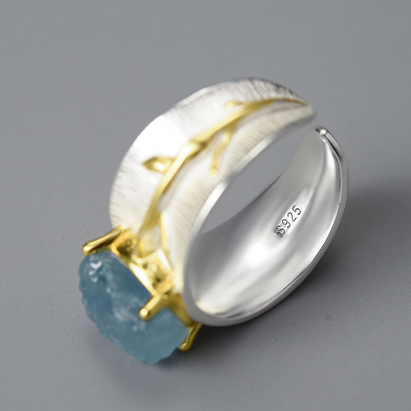 Handmade Silver Ring with Aquamarine Gemstone