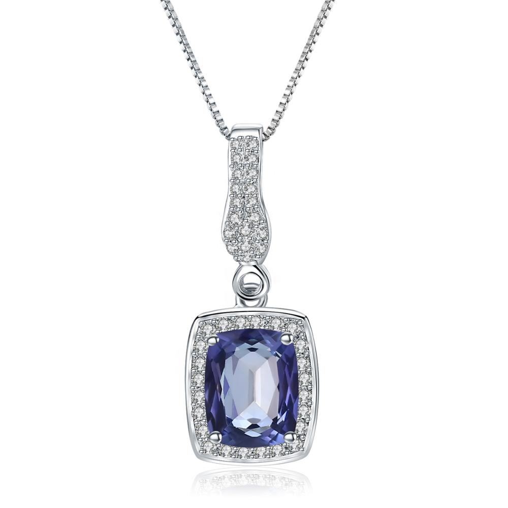 Silver Pendant Necklace with Blue Gemstone