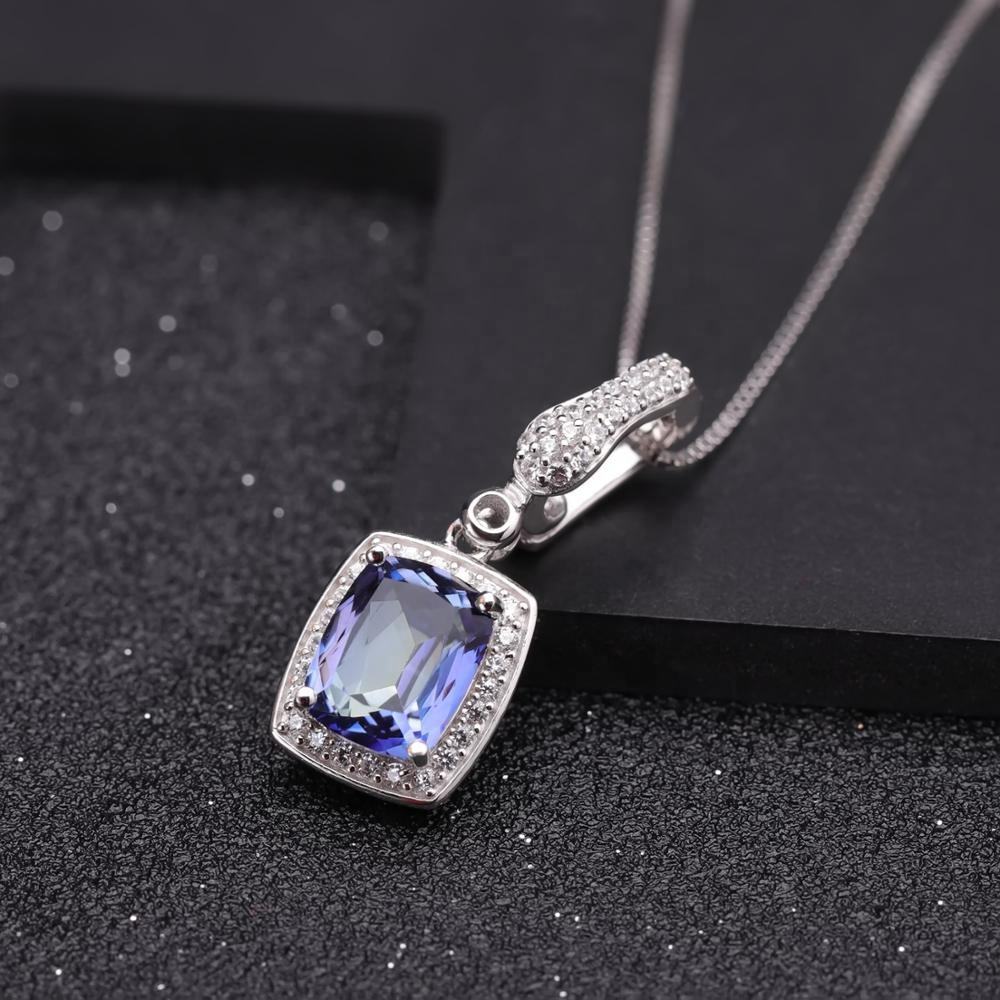 Silver Pendant Necklace with Blue Gemstone