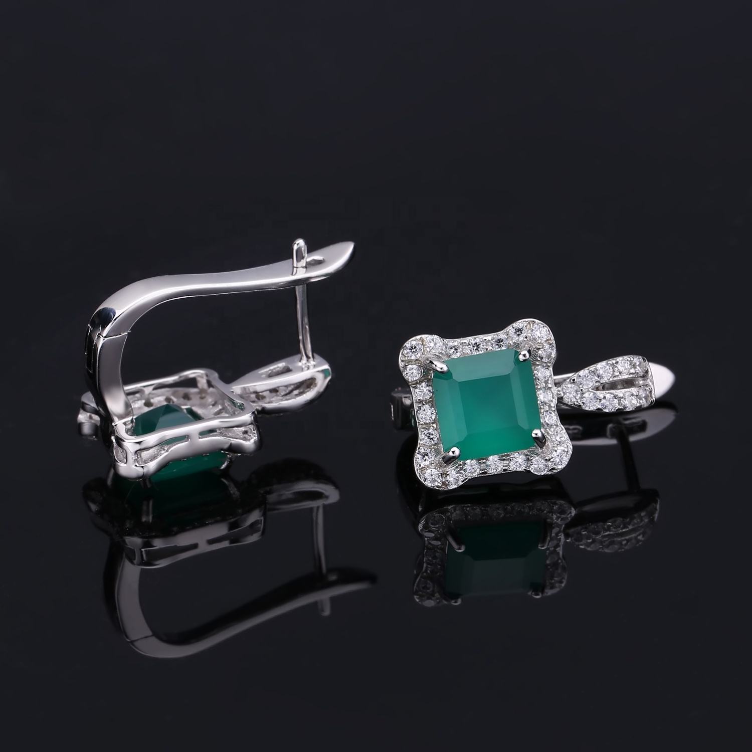 Green Agate Sterling Silver Earrings